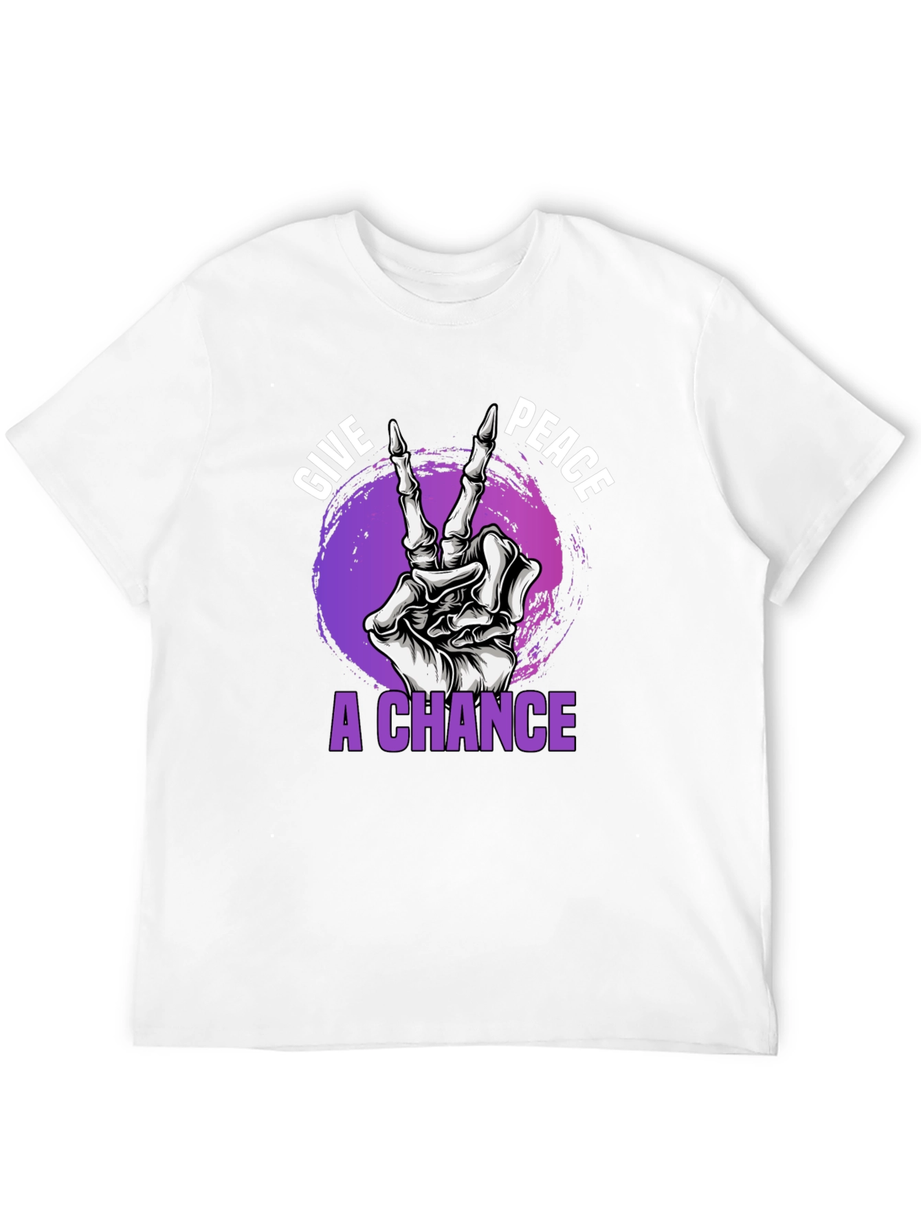 Black Give Peace A Chance Skeleton Hand Graphic T-Shirt view 12