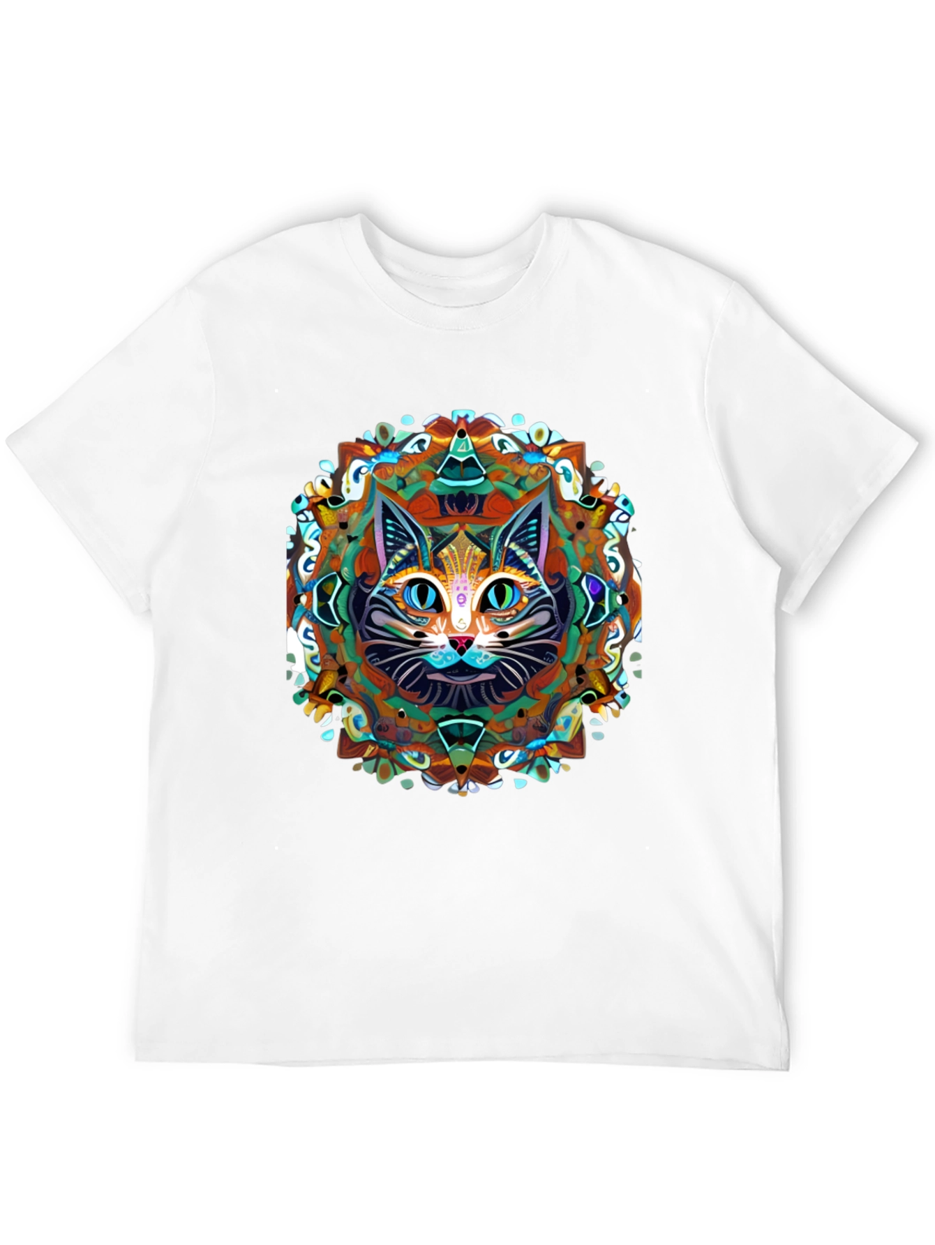 Black Psychedelic Cat Mandala T-Shirt view 12