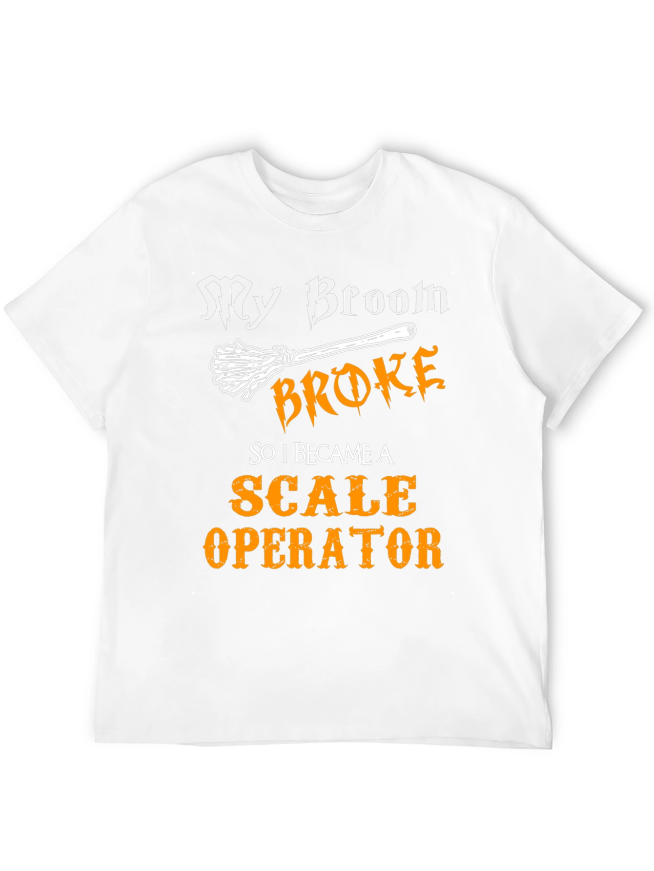 Black Funny Scale Operator T-Shirt My Broom Broke view 12