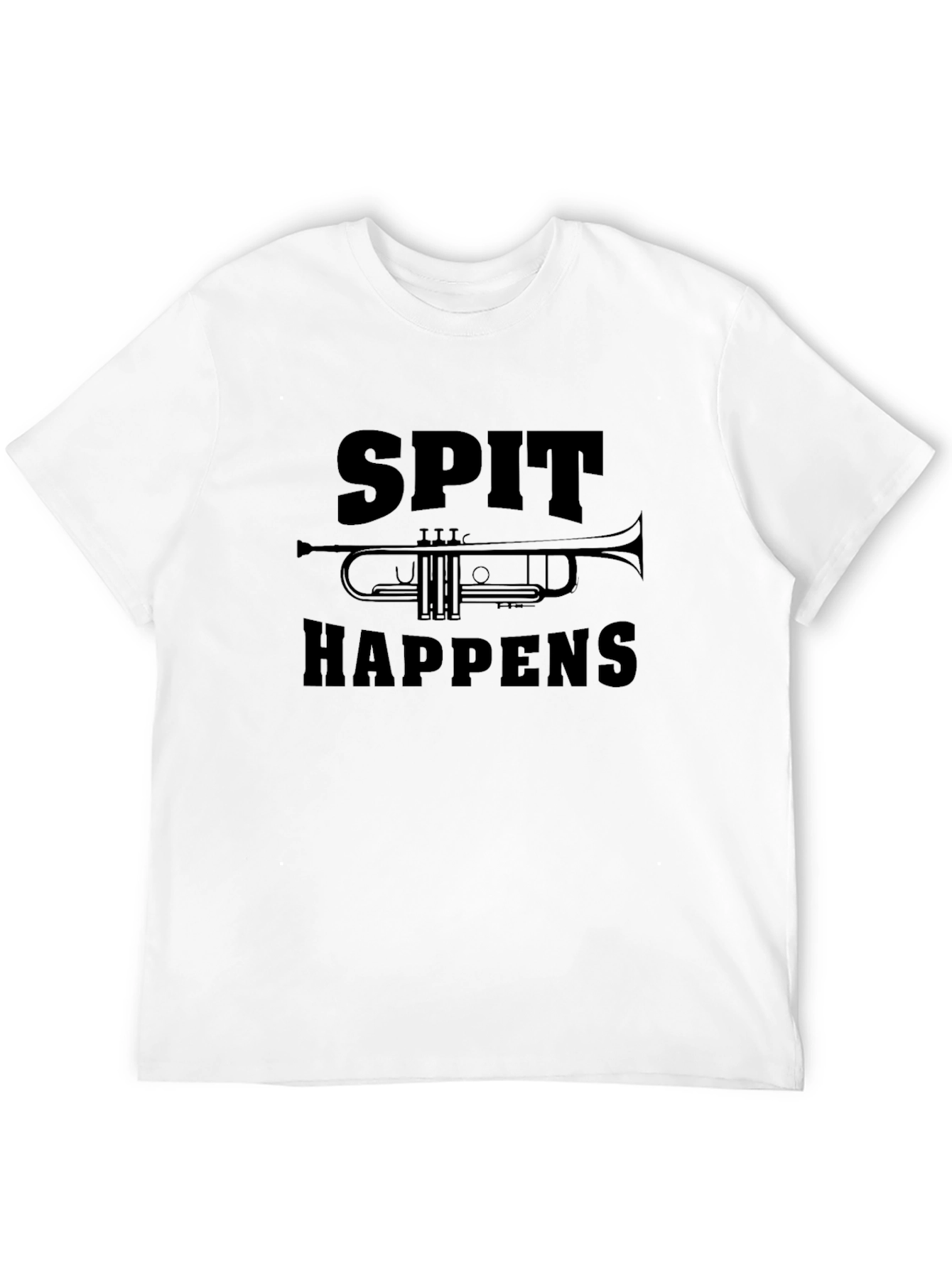 Black Spit Happens Trumpet Graphic Tee - Musician Humor T-Shirt view 12