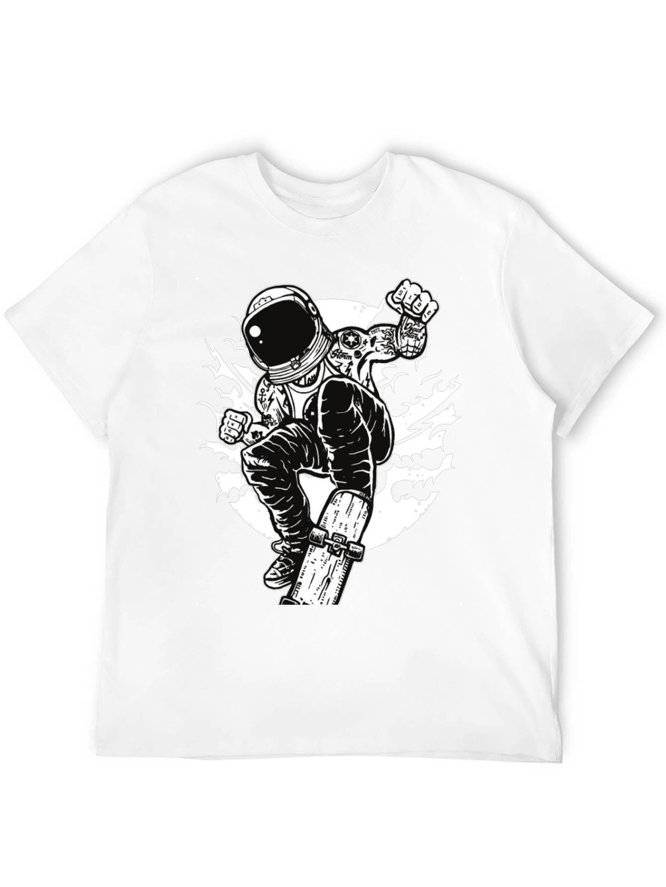 Black Astronaut Skateboarder Graphic Tee - Cool Black T-Shirt view 12