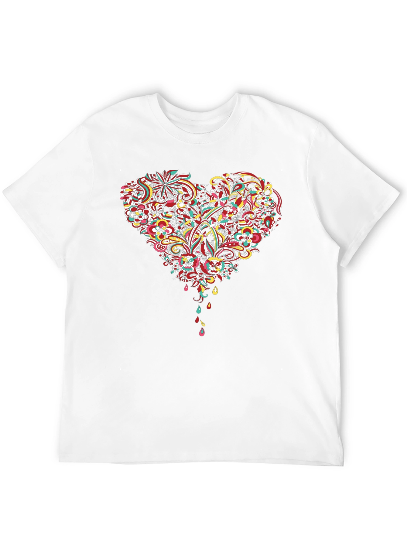 Black Floral Heart Graphic Tee - Black Cotton T-Shirt view 12