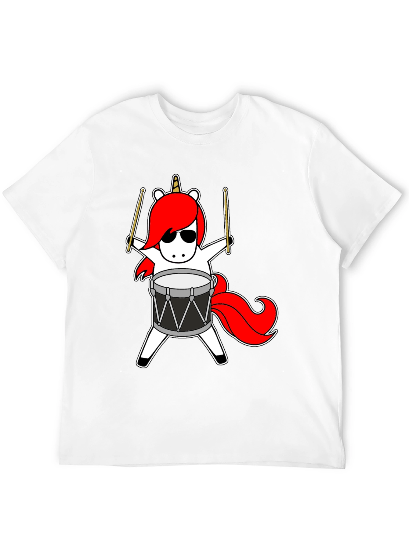 Black Unicorn Drummer T-Shirt - Cool Cartoon Design view 12