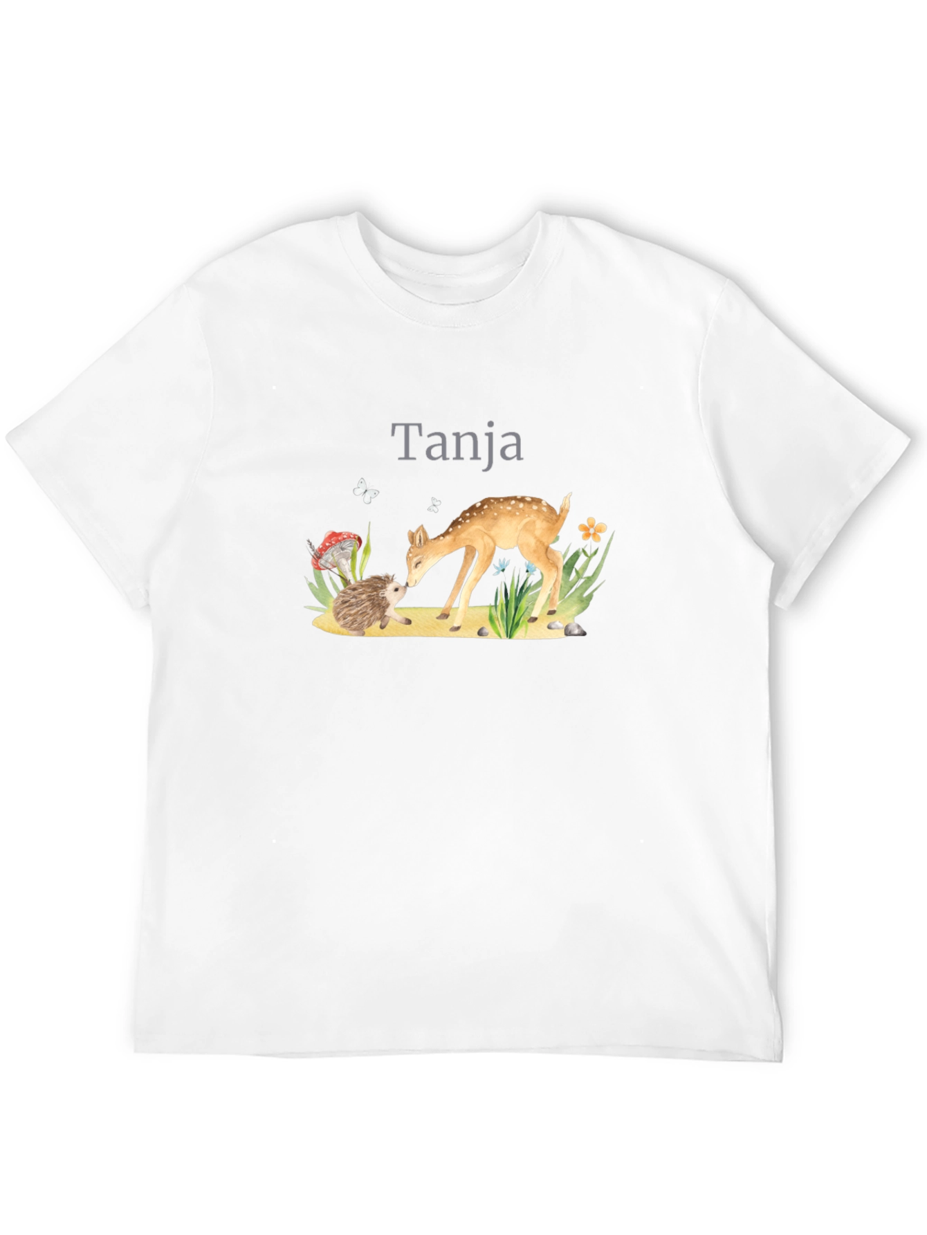 Black Cute Deer and Hedgehog Black Graphic Tee view 12