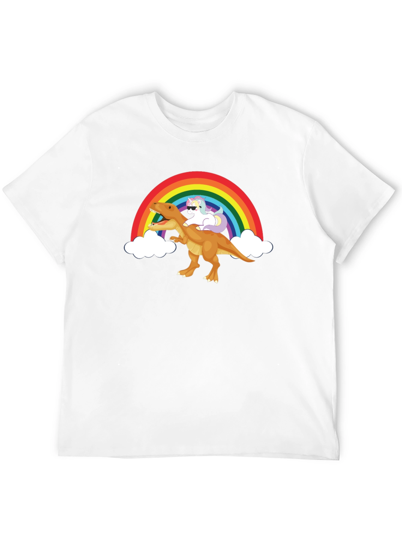 Black Rainbow Unicorn Riding Dinosaur Graphic Tee view 12