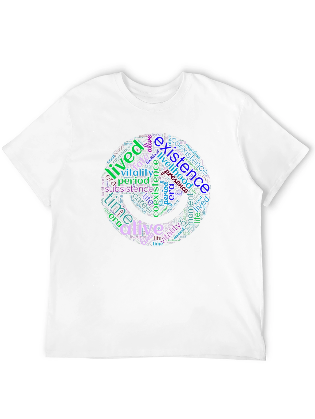 Black Word Cloud T-Shirt: Existence, Life, and Vitality Design view 12