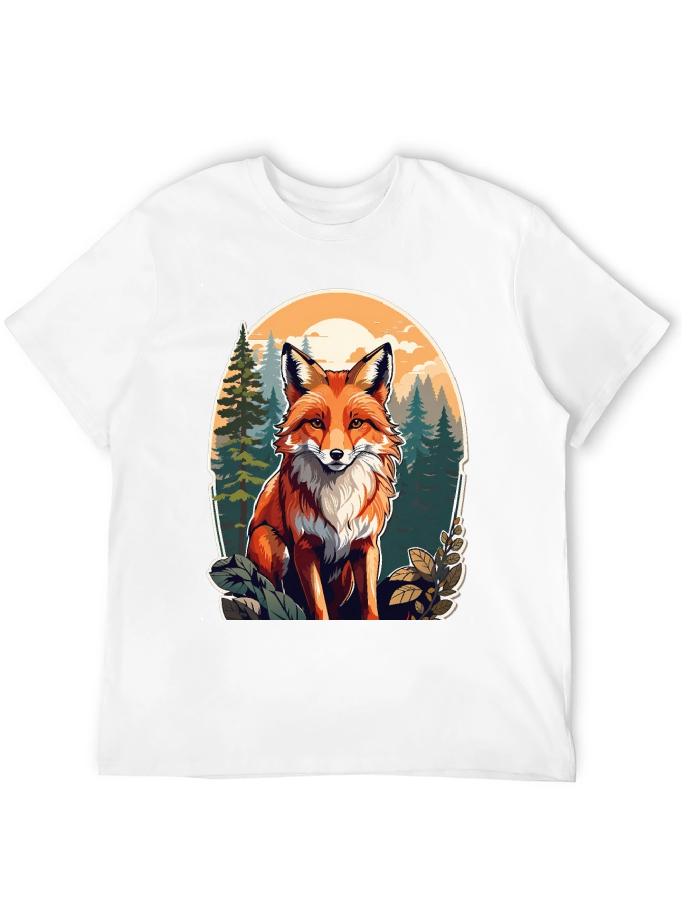 Black Fox Graphic Tee - Forest Scene Black T-Shirt view 12