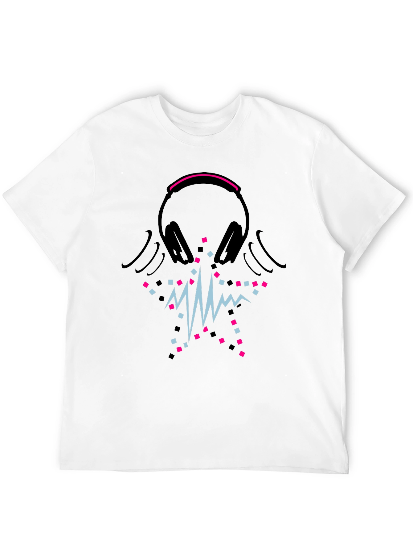 Black Black T-Shirt with Headphones and Soundwave Design view 12