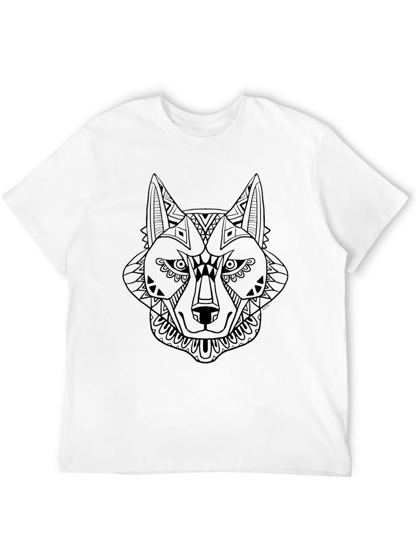 Black Black T-Shirt with Geometric Wolf Design view 12