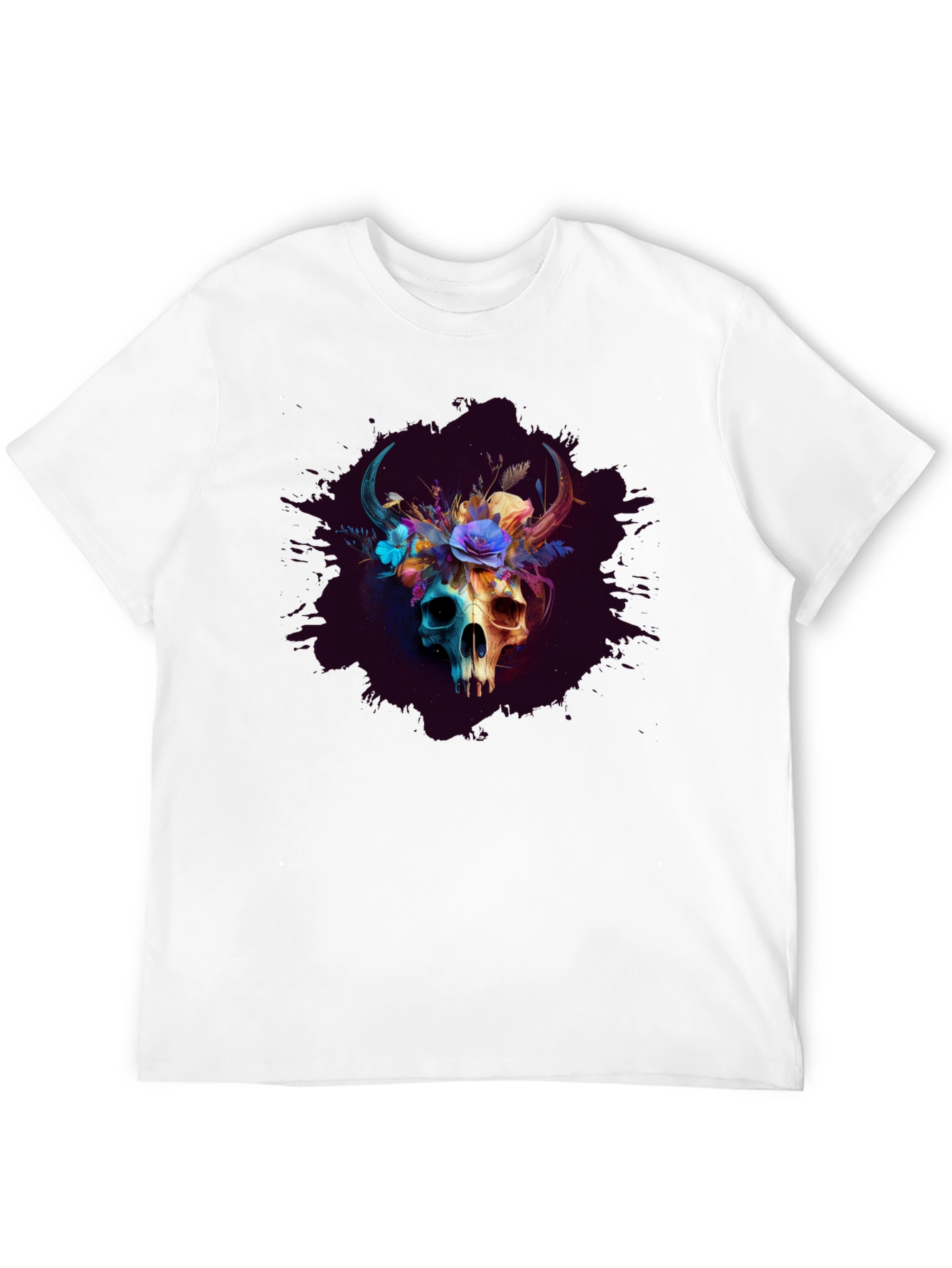 Floral Horned Skull Graphic Tee - Dark Aesthetic Shirt - 12