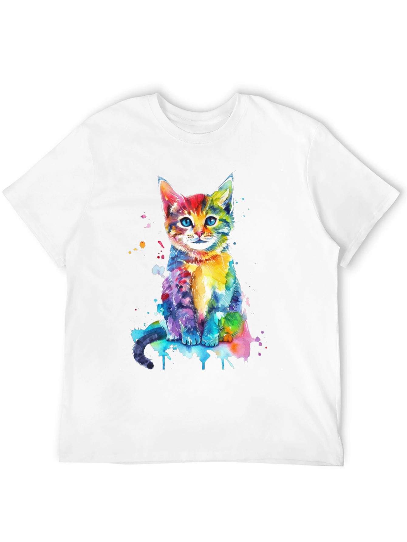 Black Watercolor Cat Graphic Tee - Vibrant Colorful Kitten Shirt view 12