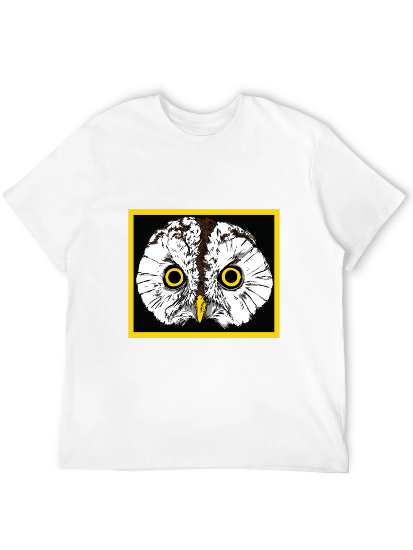 Black Owl Graphic Tee - Black Cotton T-Shirt with Yellow Border view 12