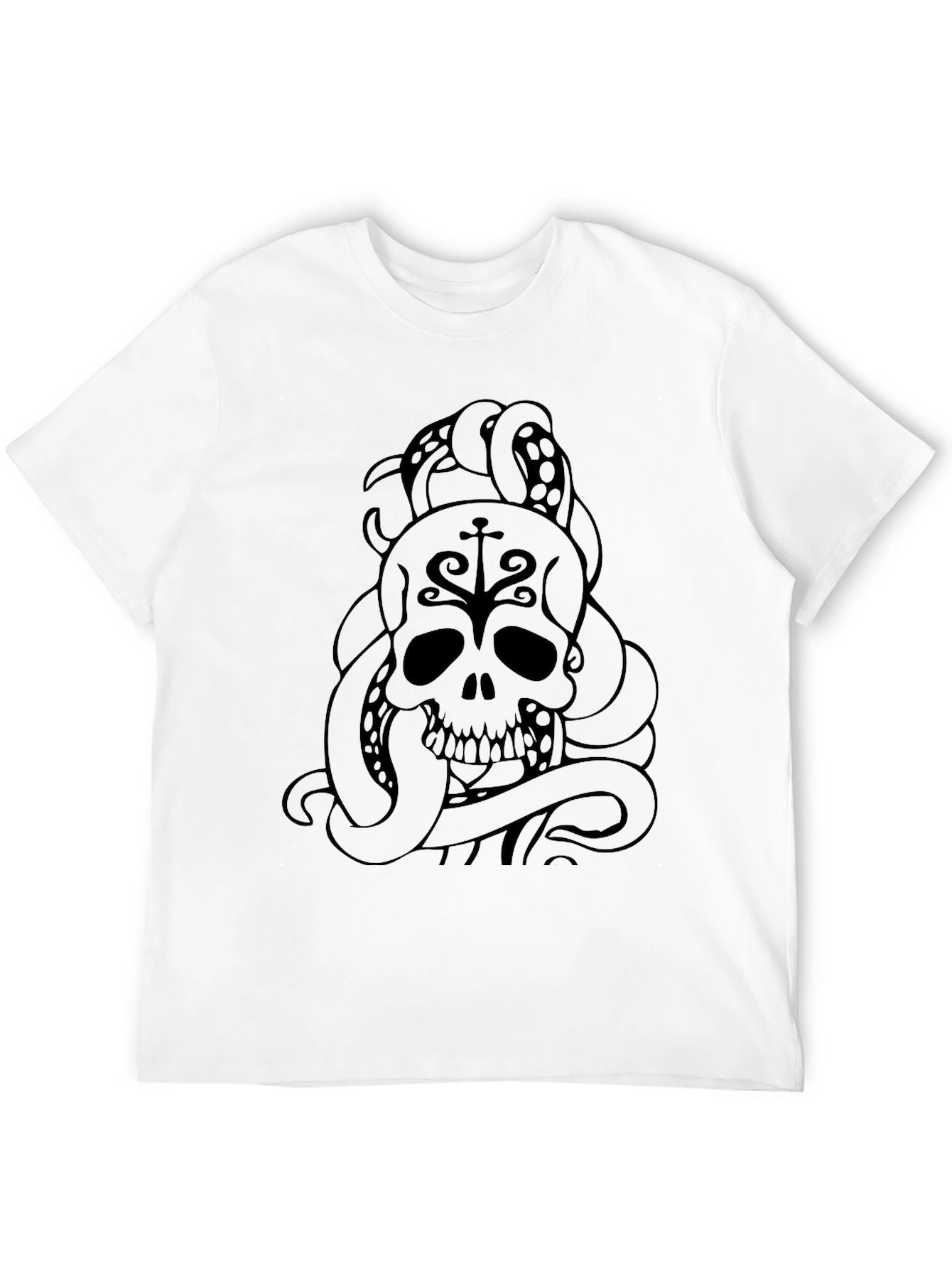 Black Skull & Octopus Tentacle Graphic Tee - Dark Style view 12