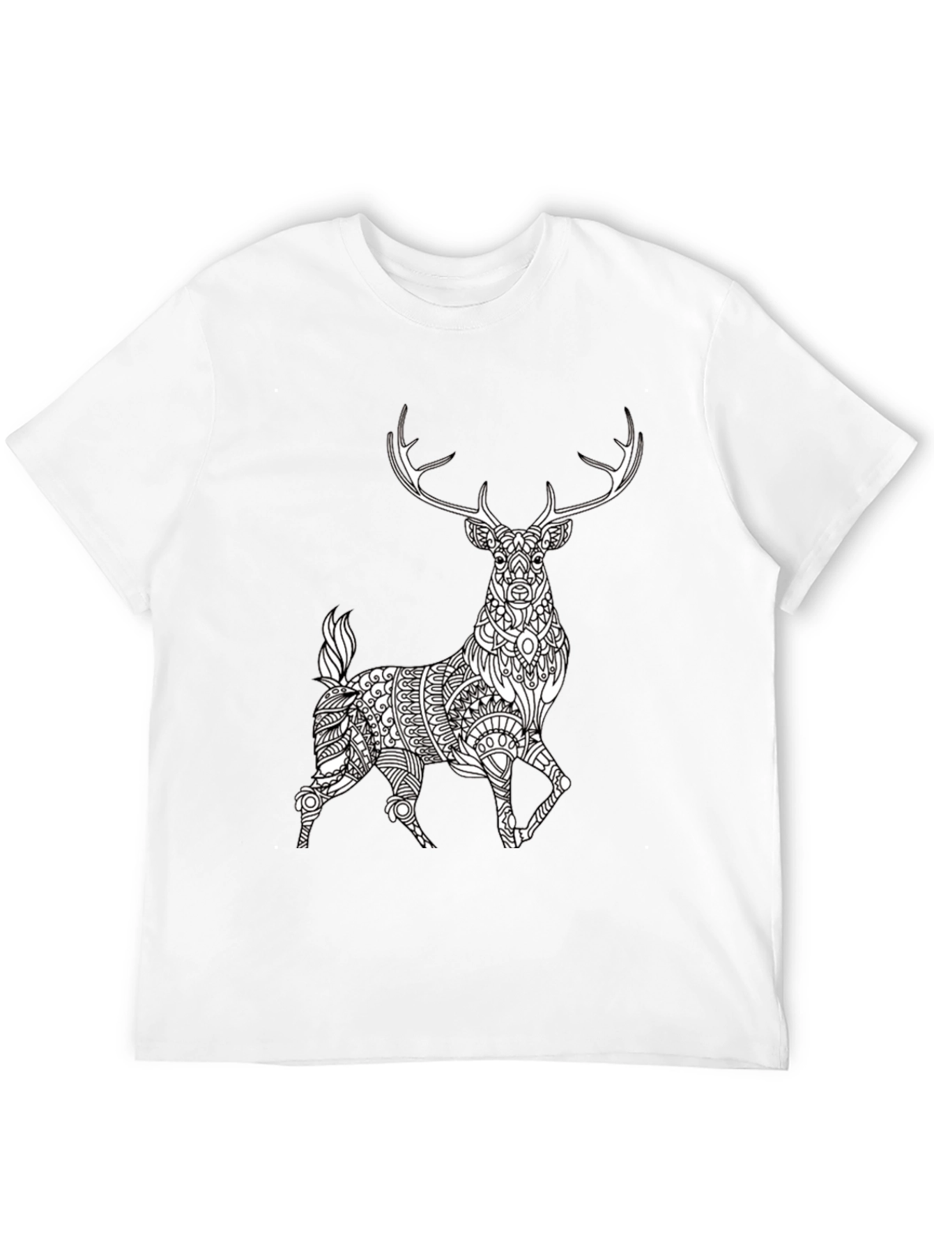 Black Geometric Deer Graphic Tee - Black Cotton Blend view 12
