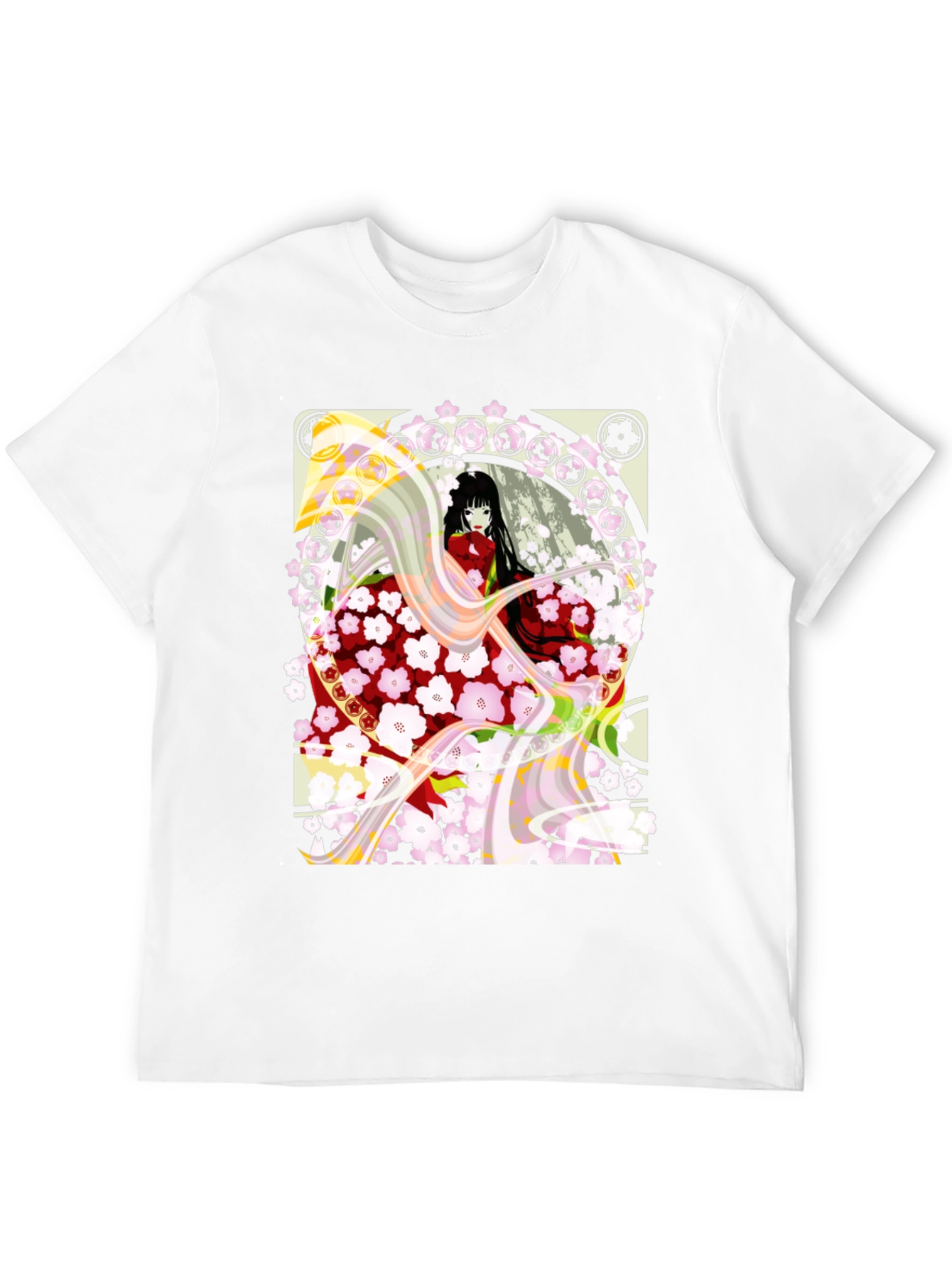 Anime Girl Cherry Blossom Black T-Shirt - 12