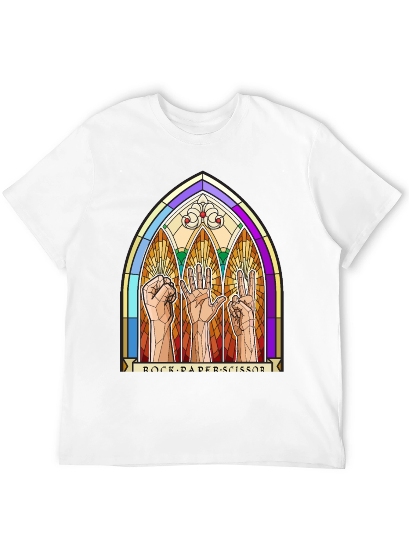 Black Rock Paper Scissors Stained Glass Graphic T-Shirt view 12