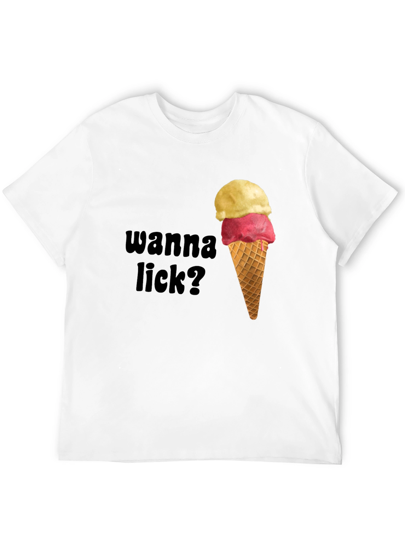 Black Ice Cream Graphic Tee - Wanna Lick? Novelty Shirt view 12