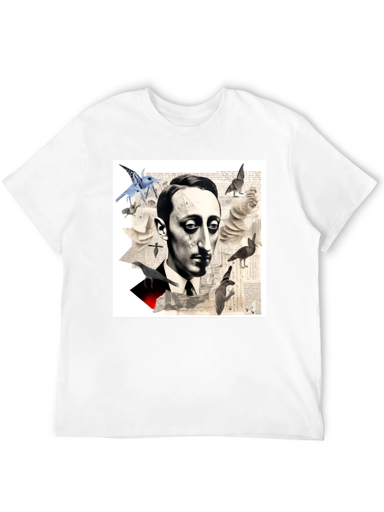 Black Surrealist Literary T-Shirt: Portrait with Birds view 12