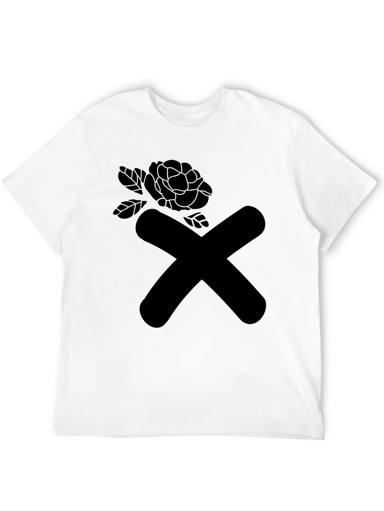 Black Modern Graphic Tee - Black X & Rose Design view 12