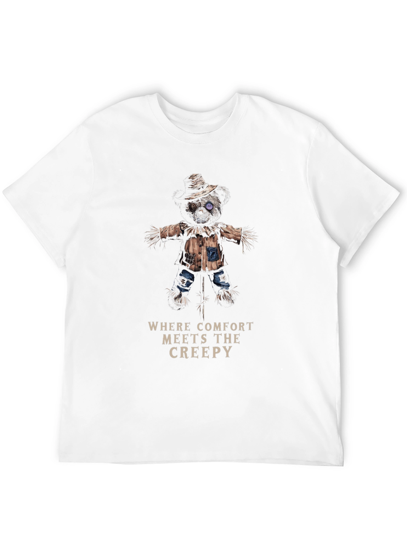 Black Creepy Comfort T-Shirt - Scarecrow Bear Design view 12