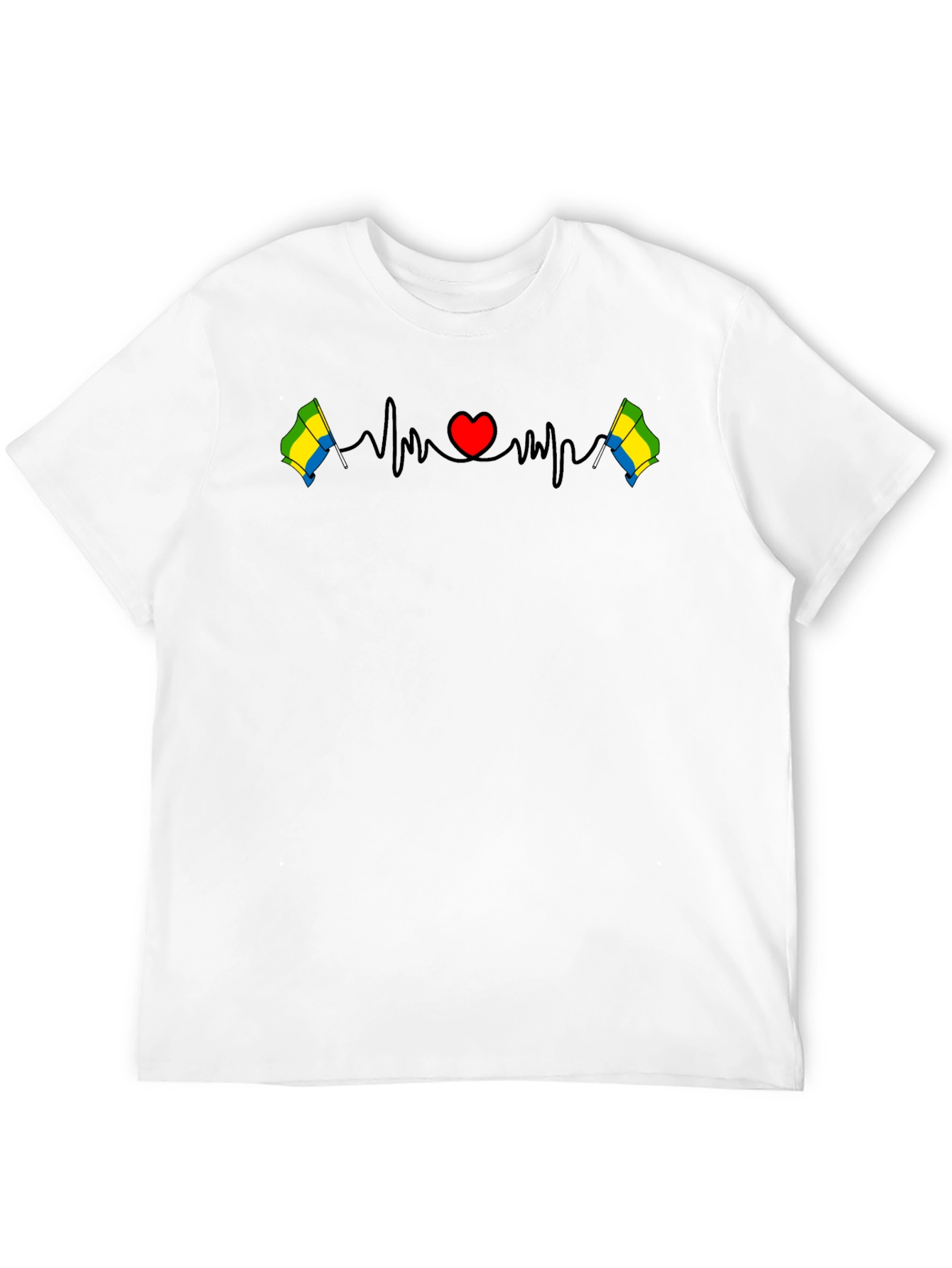 Black Gabon Flag Heartbeat T-Shirt view 12