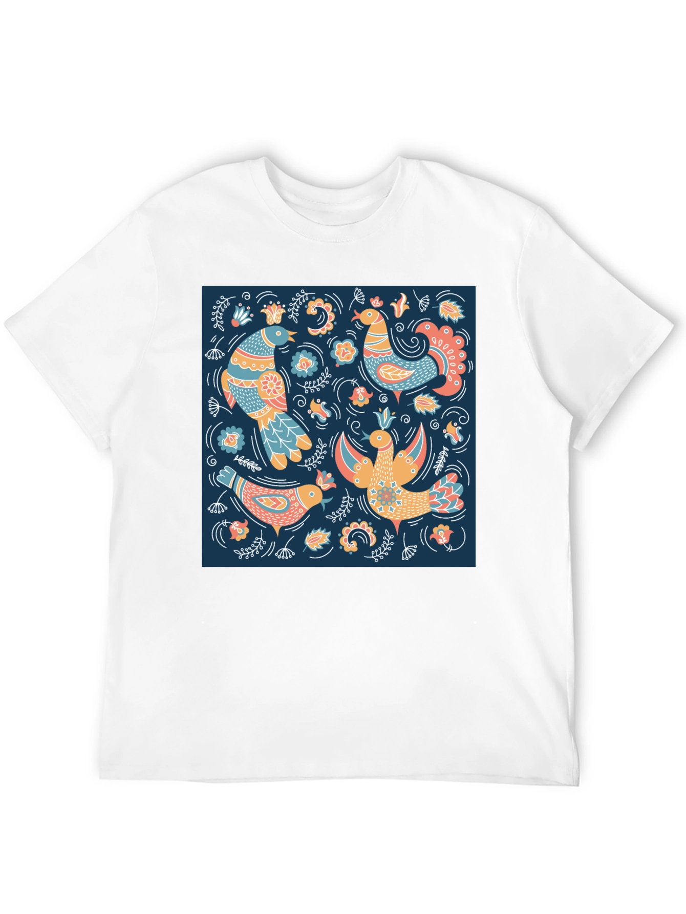 Black Black T-Shirt with Bird Pattern Print view 12