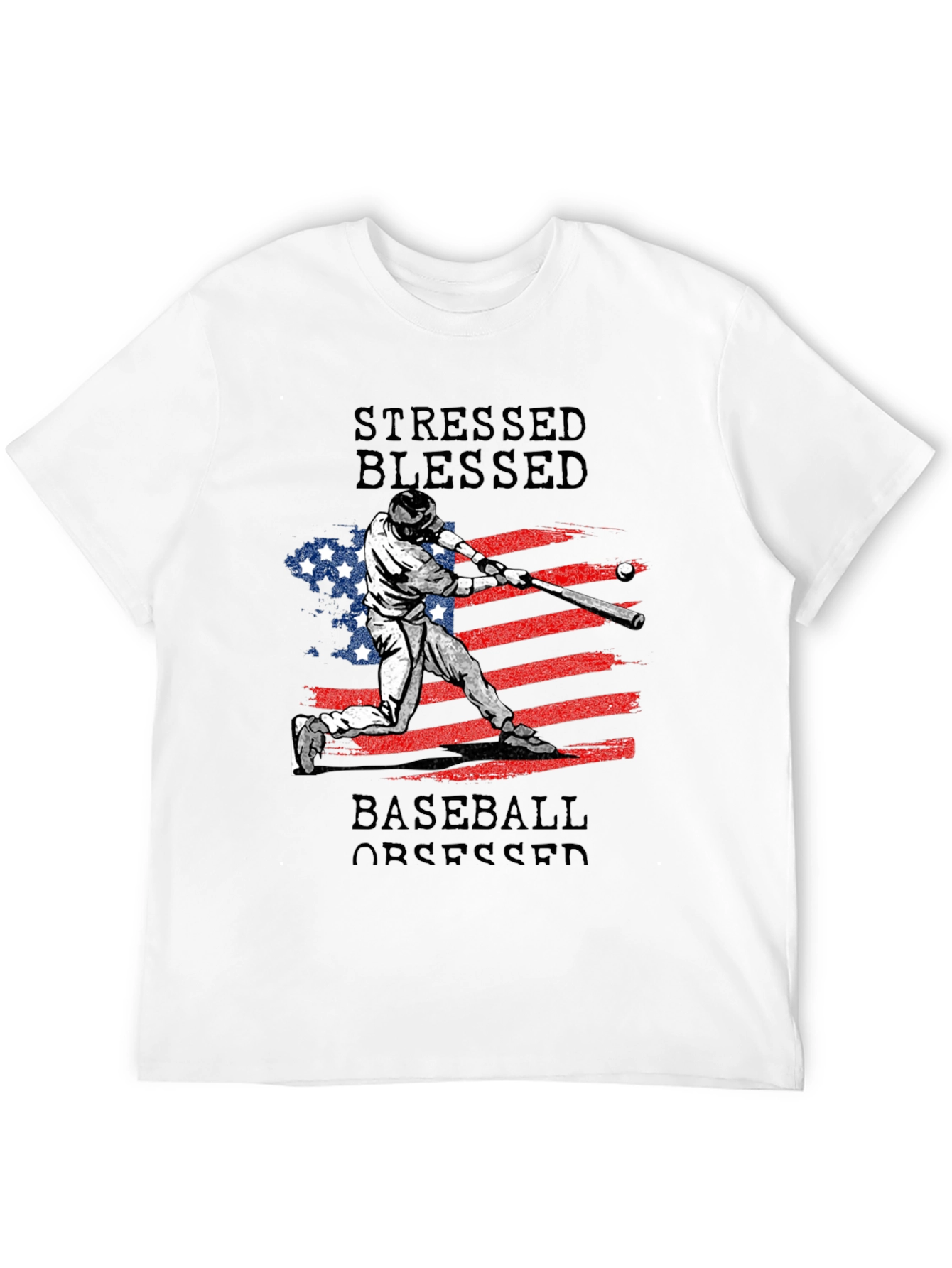 Black Stressed Blessed Baseball Obsessed T-Shirt view 12