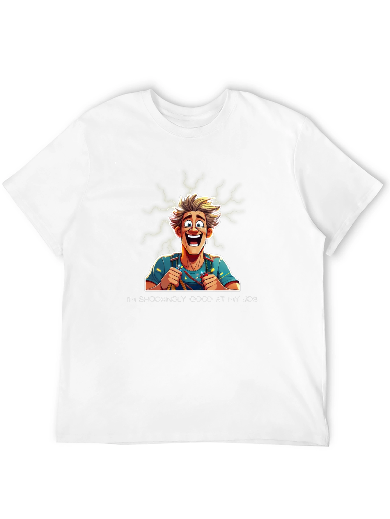 Black Funny Electrician Cartoon T-Shirt view 12