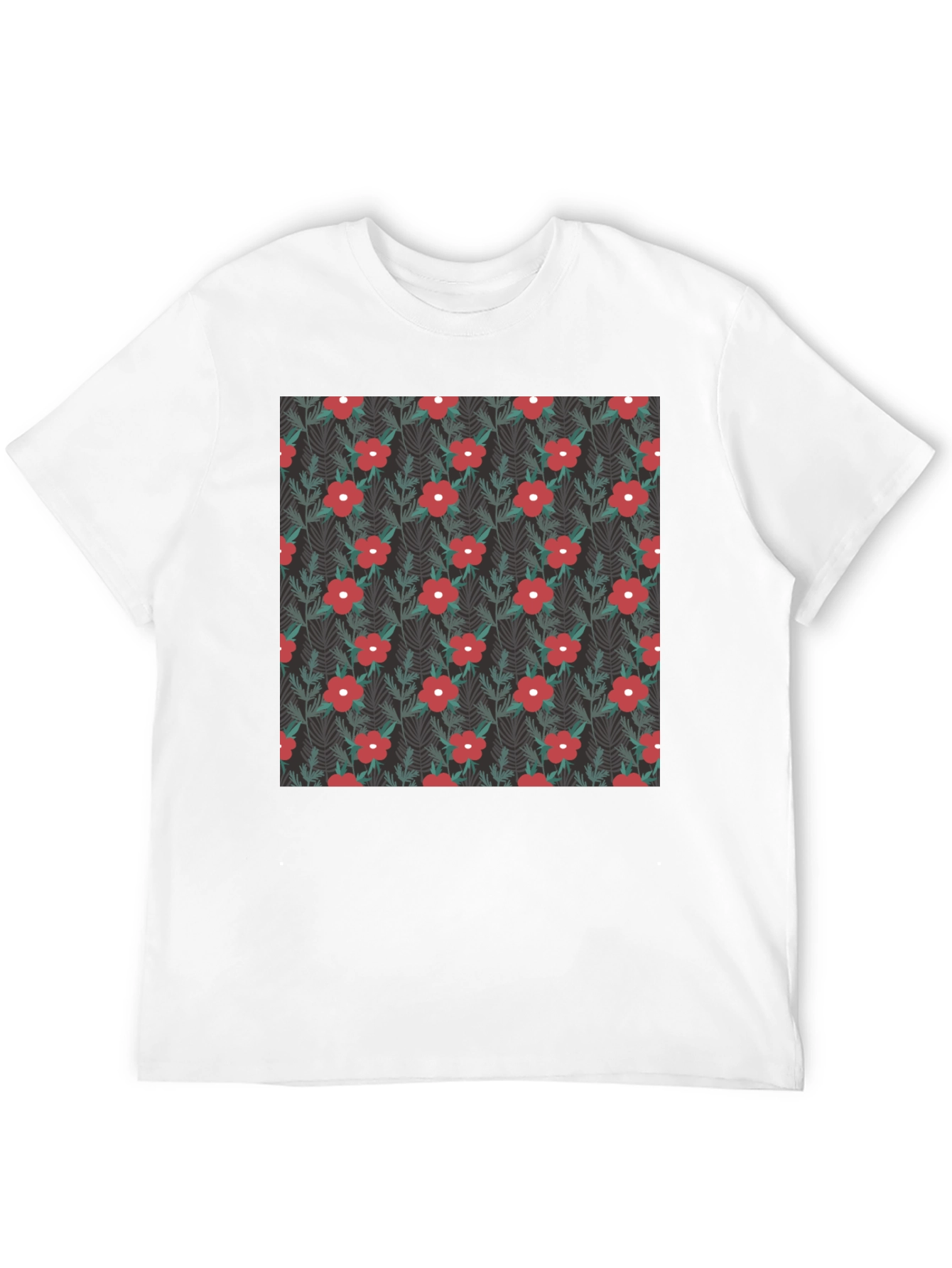 Black Floral Pattern Black T-Shirt view 12