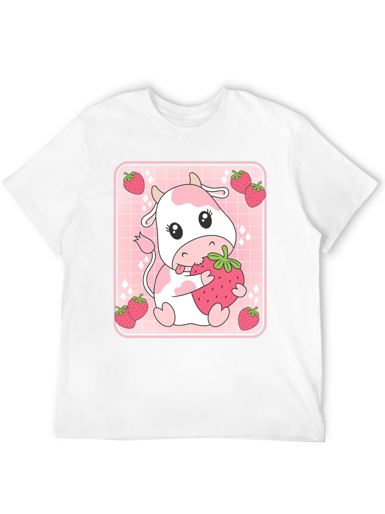 Black Strawberry Cow T-Shirt - Cute Kawaii Design view 12