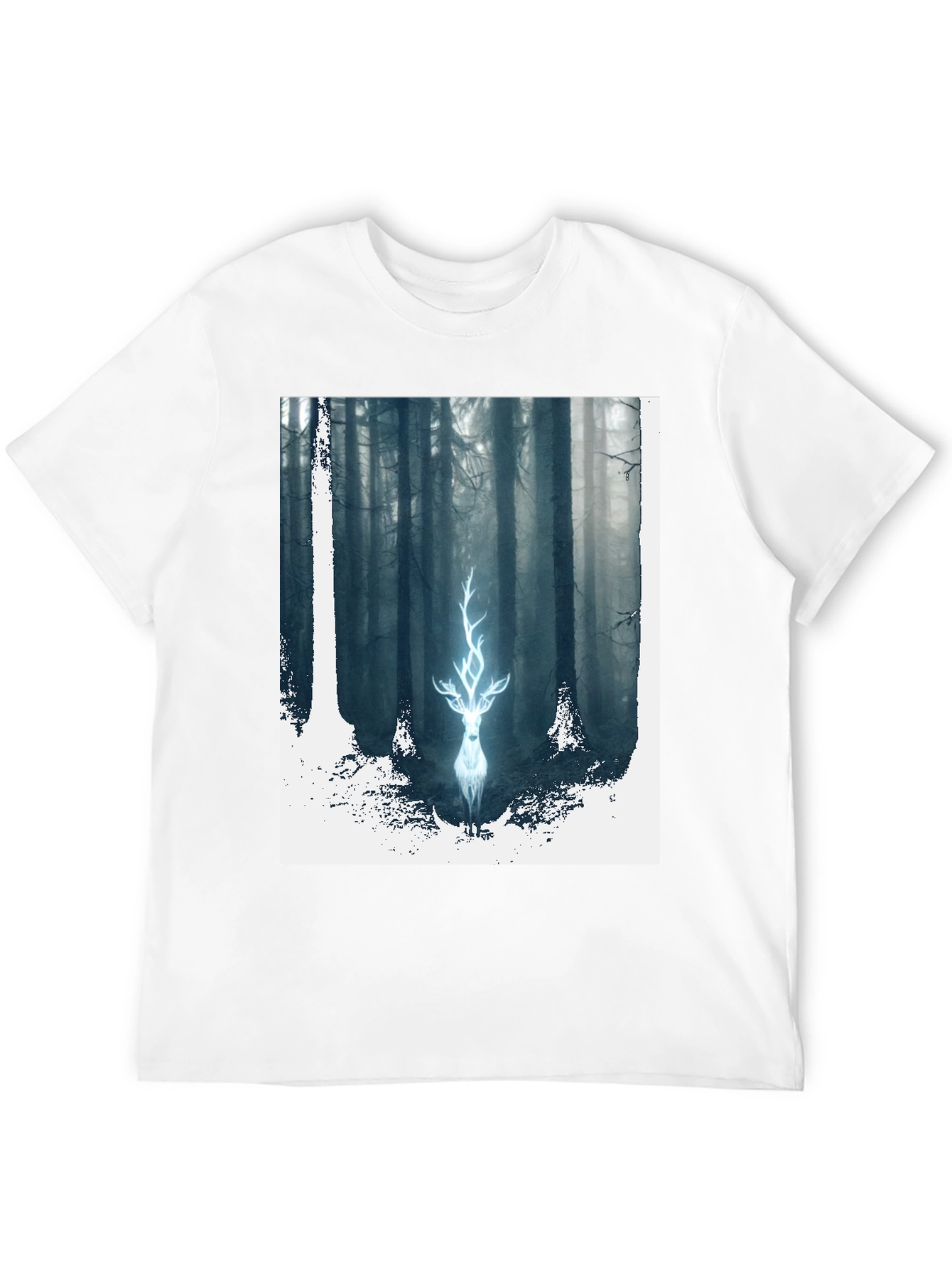 Black Mystic Forest Deer Graphic Tee - Black Cotton Blend view 12