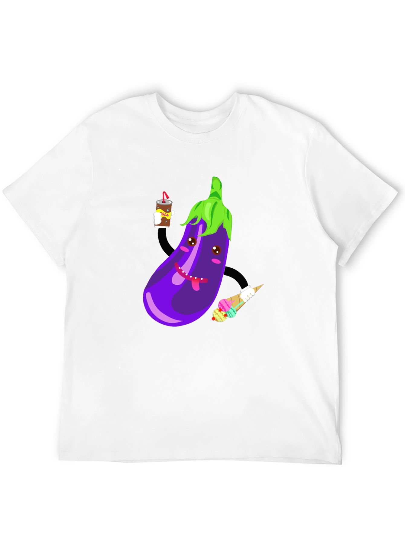 Black Eggplant Cartoon Graphic T-Shirt view 12