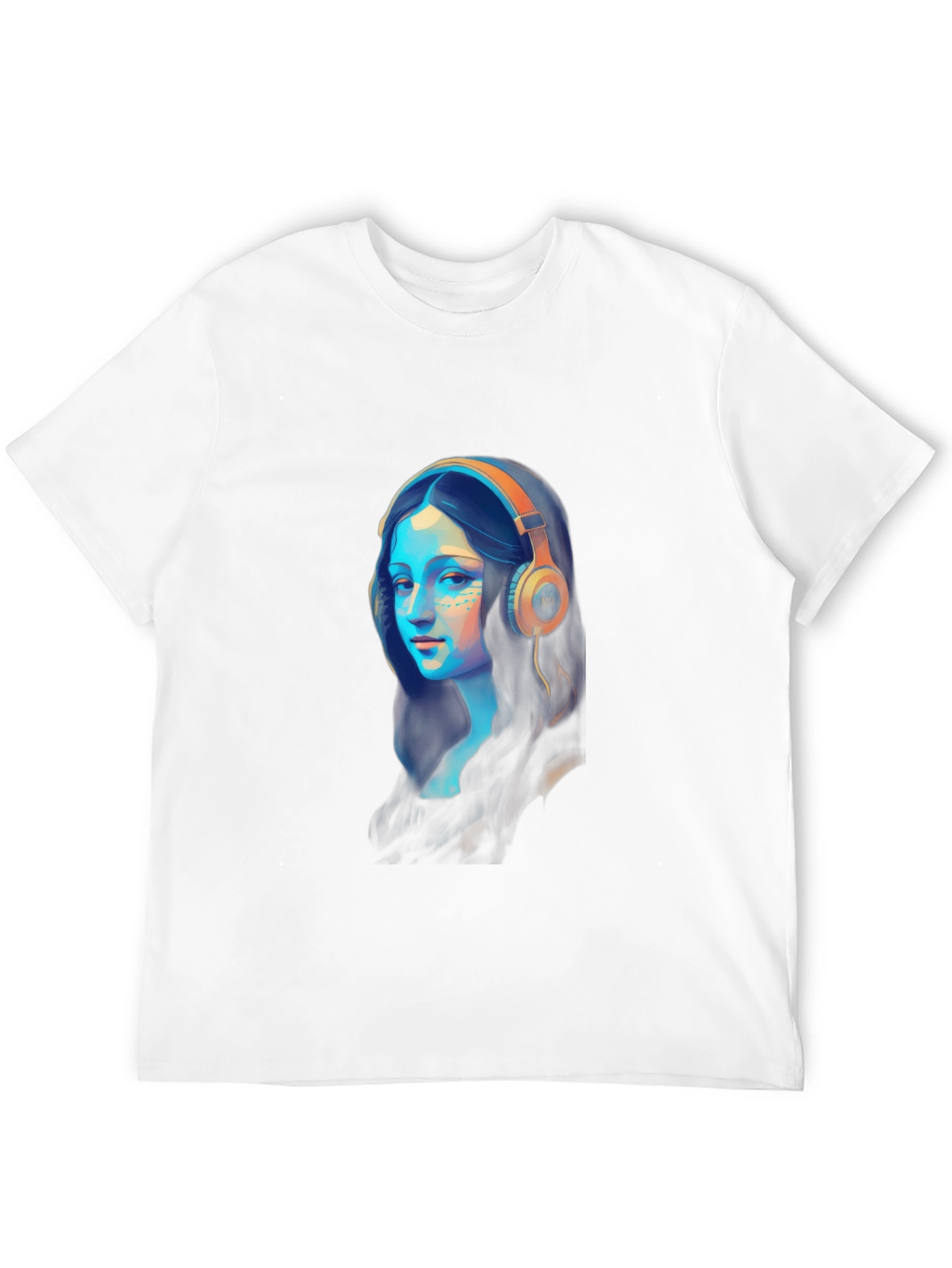 Black Mona Lisa Headphones Graphic Black T-Shirt view 12