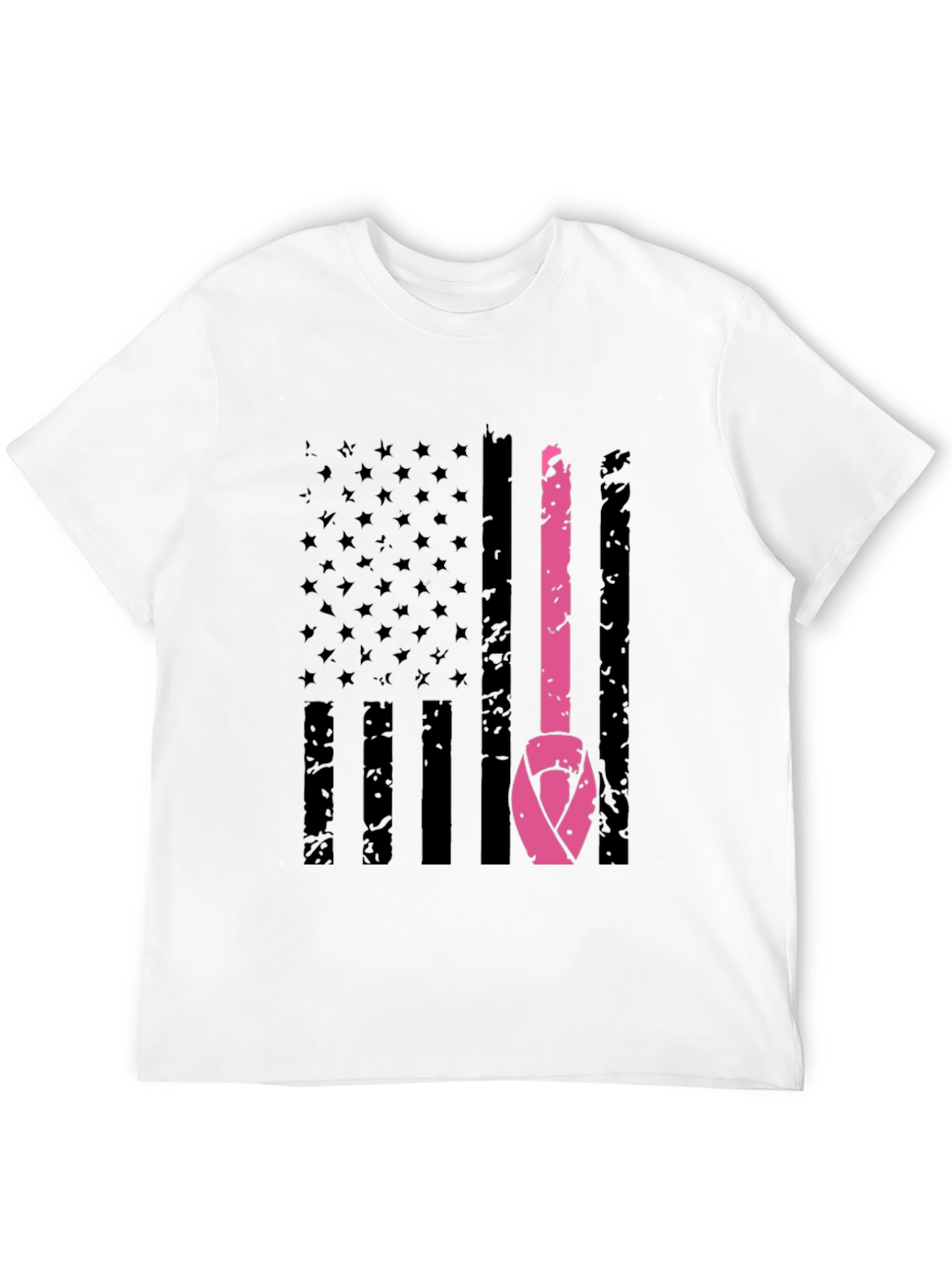 Black Breast Cancer Awareness US Flag T-Shirt view 12