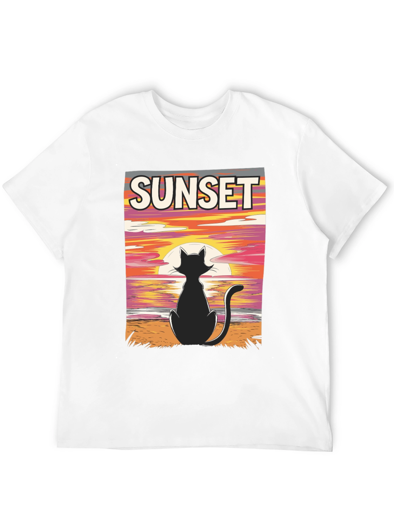 Black Sunset Cat Graphic Tee - Stylish Black T-Shirt view 12
