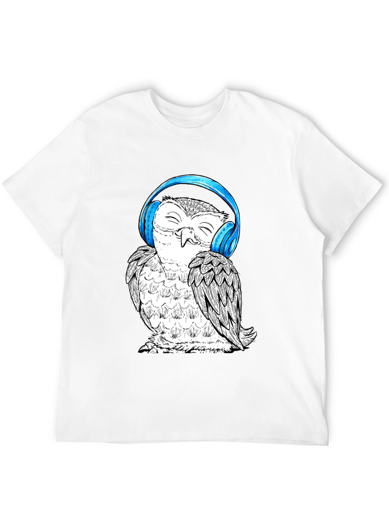 Black Owl with Headphones Graphic Tee - Black Cotton T-Shirt view 12