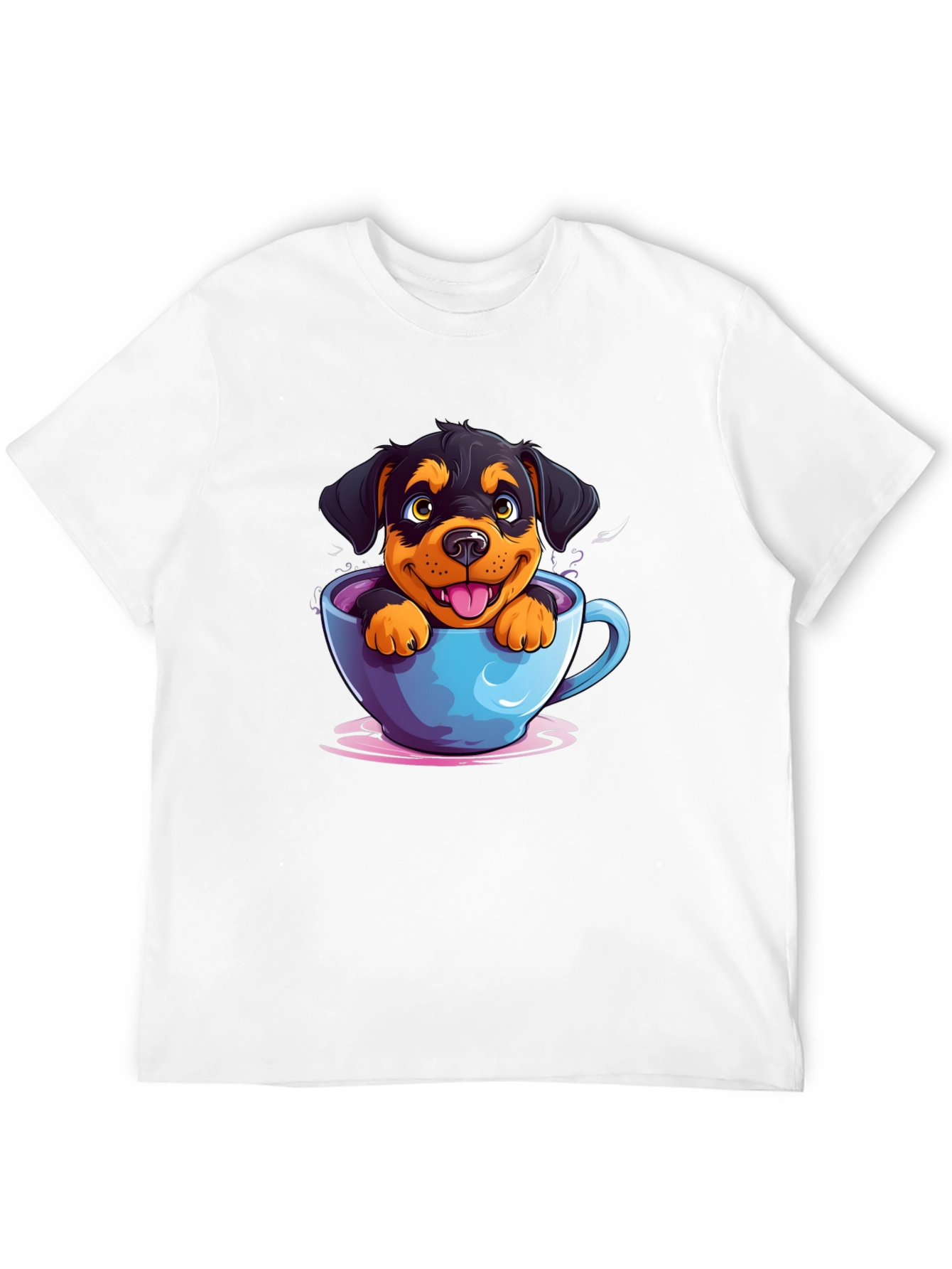 Black Cute Dog in Cup T-Shirt - Cartoon Rottweiler view 12