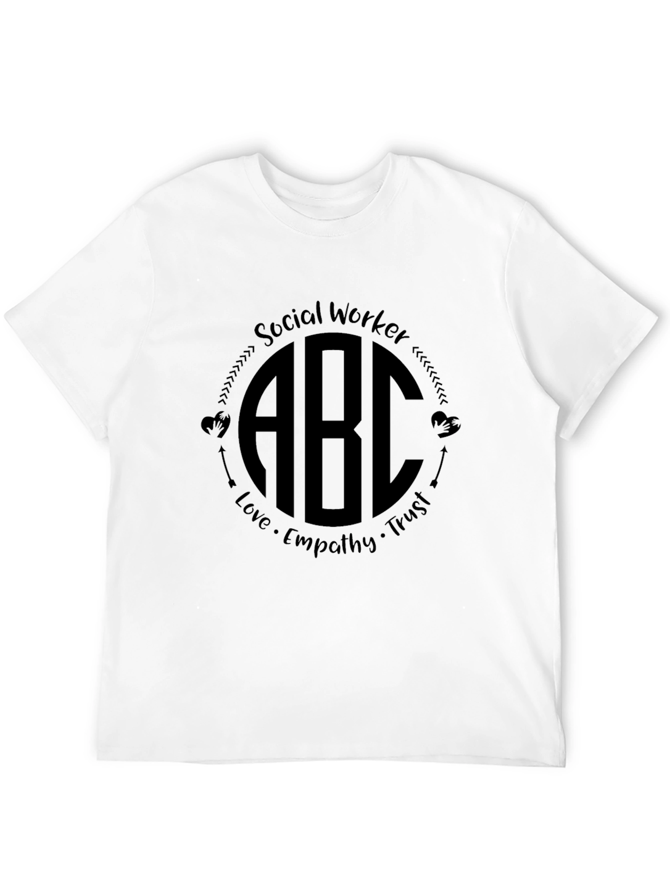 Black Social Worker ABC Initial Monogram Black T-Shirt view 12
