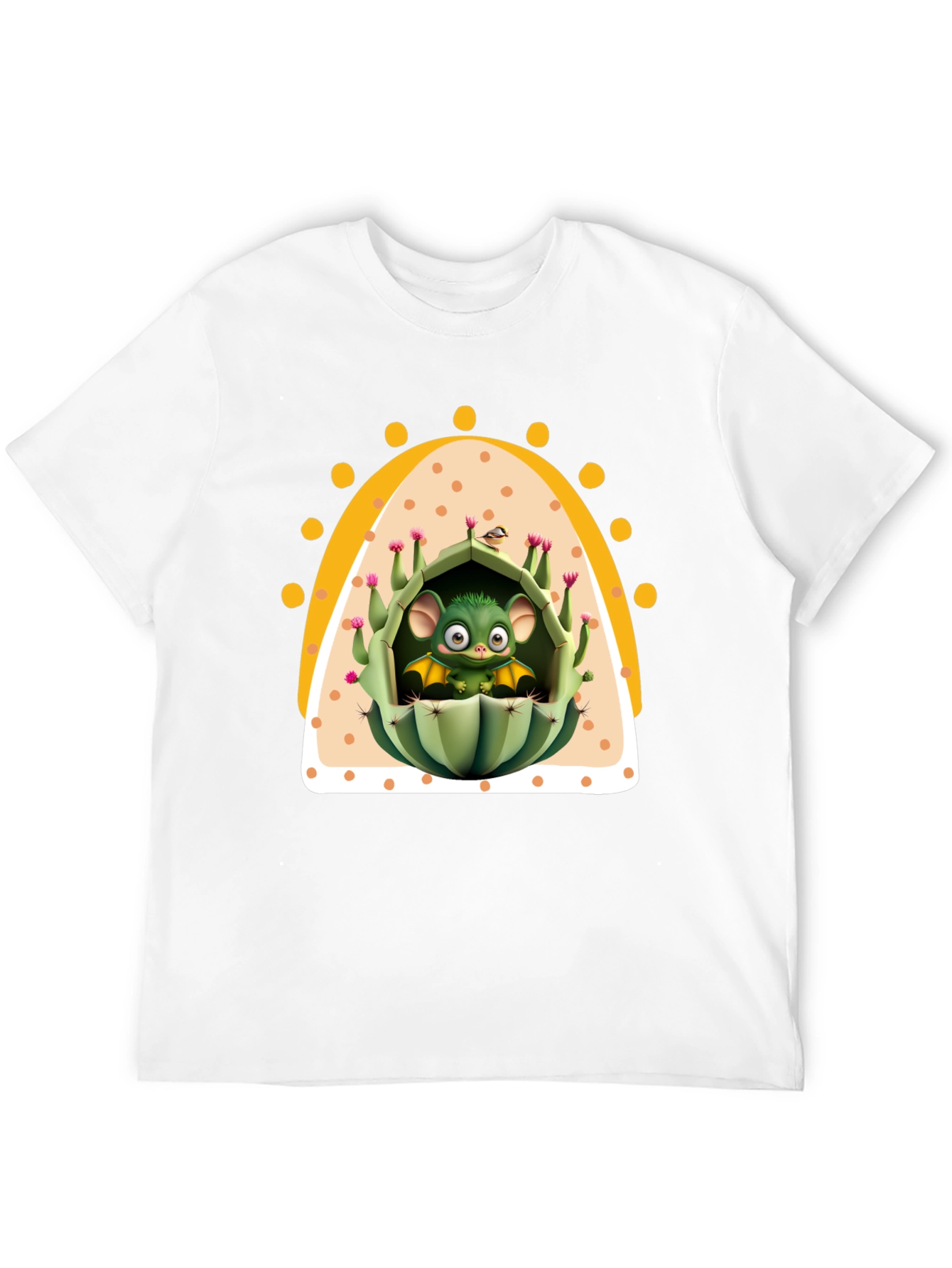 Black Cute Cactus Bat T-Shirt - Unique Graphic Tee view 12