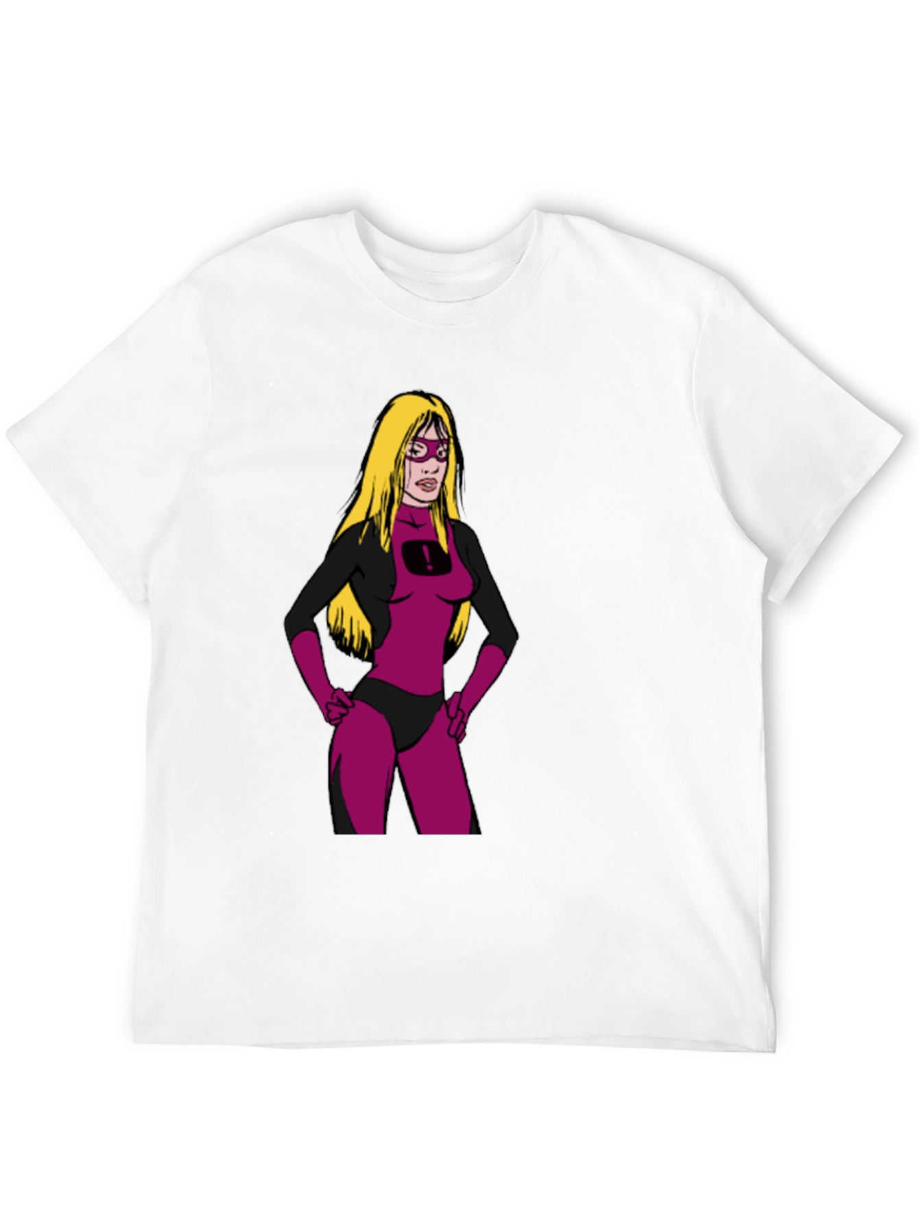 Black Cartoon Superheroine on Black T-Shirt view 12