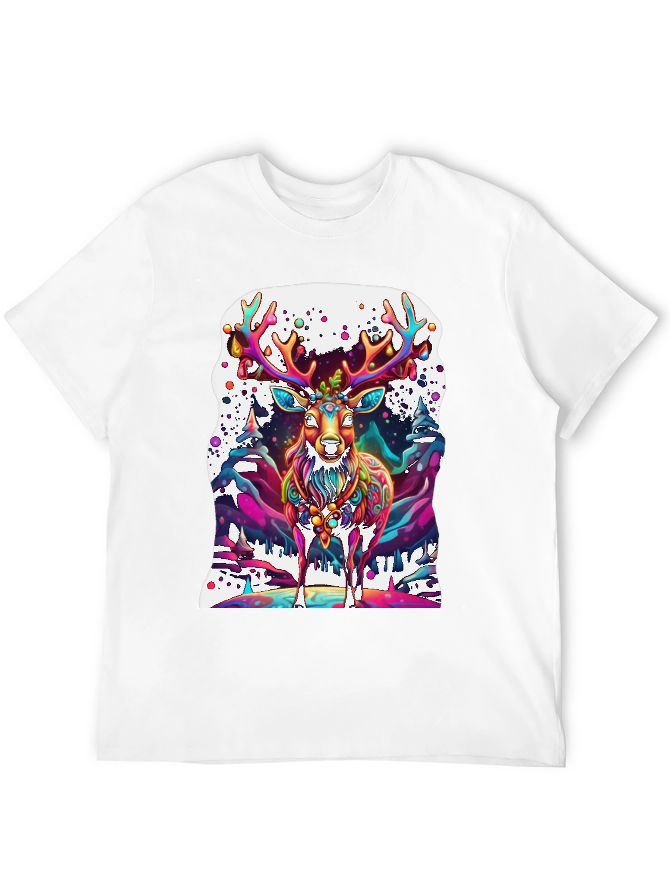 Black Psychedelic Deer Graphic Tee - Vivid Colorful Print view 12