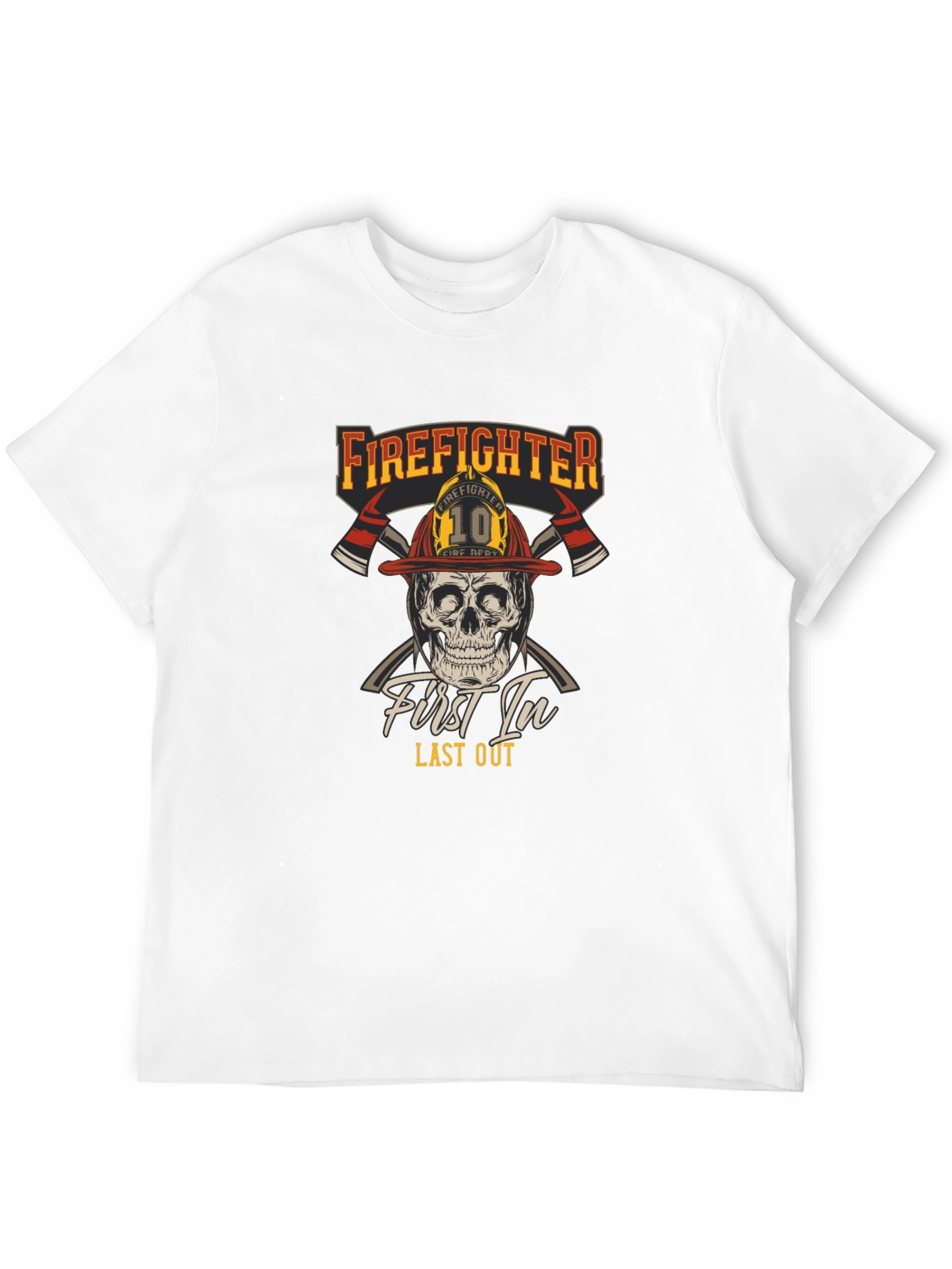 Black Firefighter Skull T-Shirt - First In Last Out Graphic Tee view 12