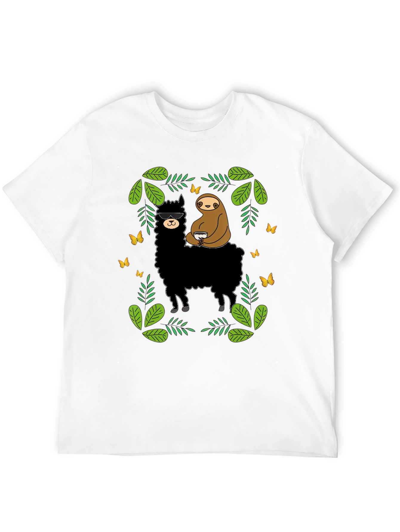 Black Llama & Sloth Graphic Tee - Black Cotton view 12