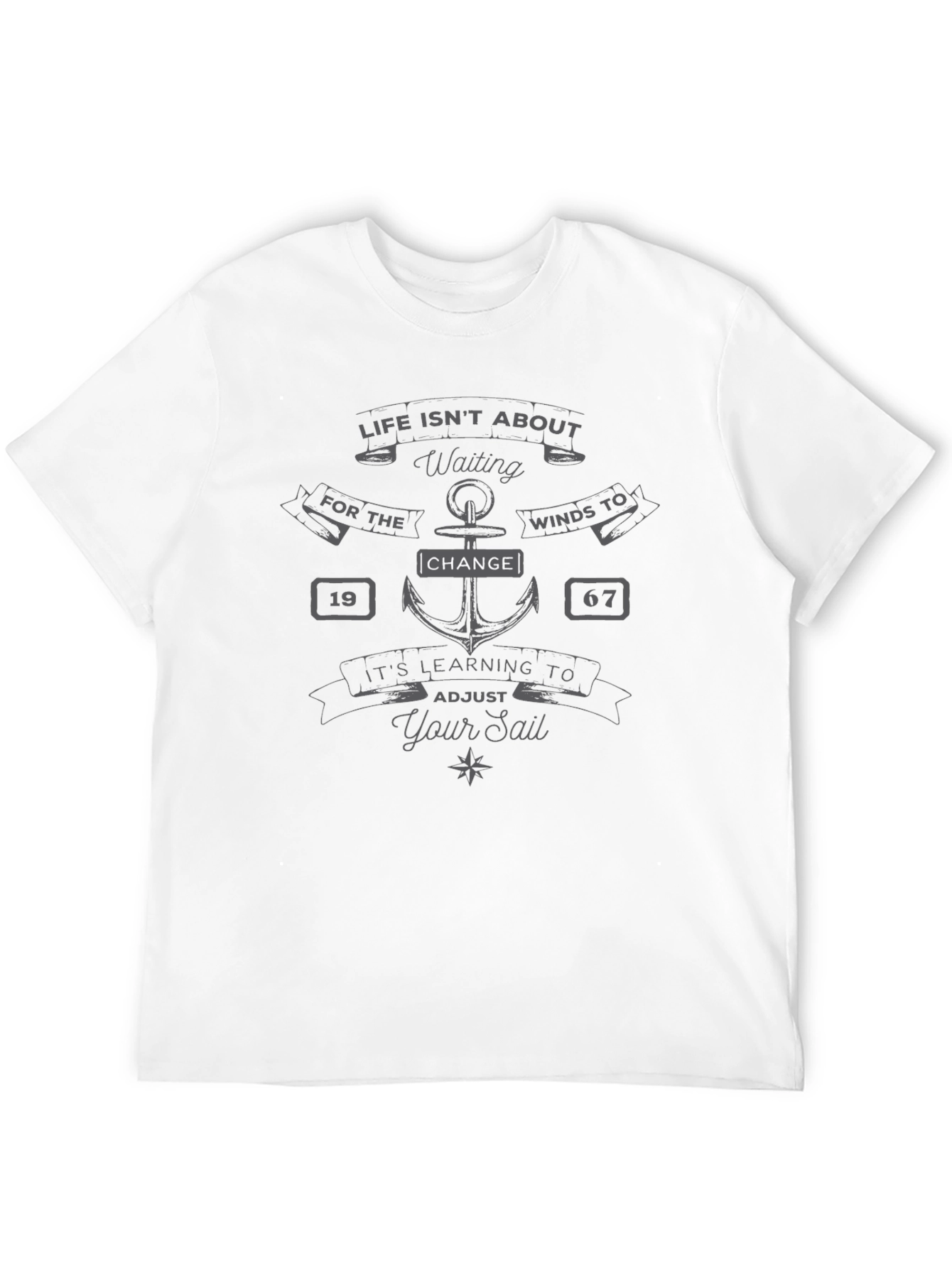 Black Nautical Inspirational T-Shirt - Adjust Your Sail view 12