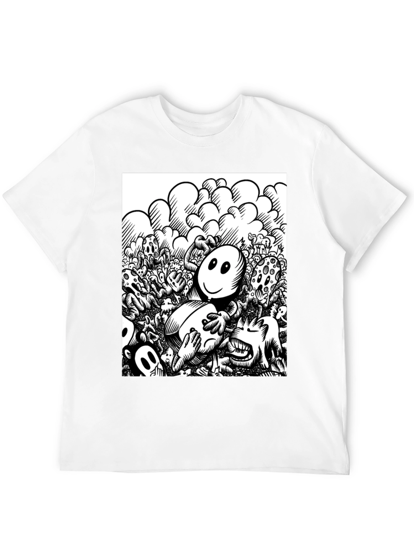 Black Unique Cartoon Print Black Tee view 12