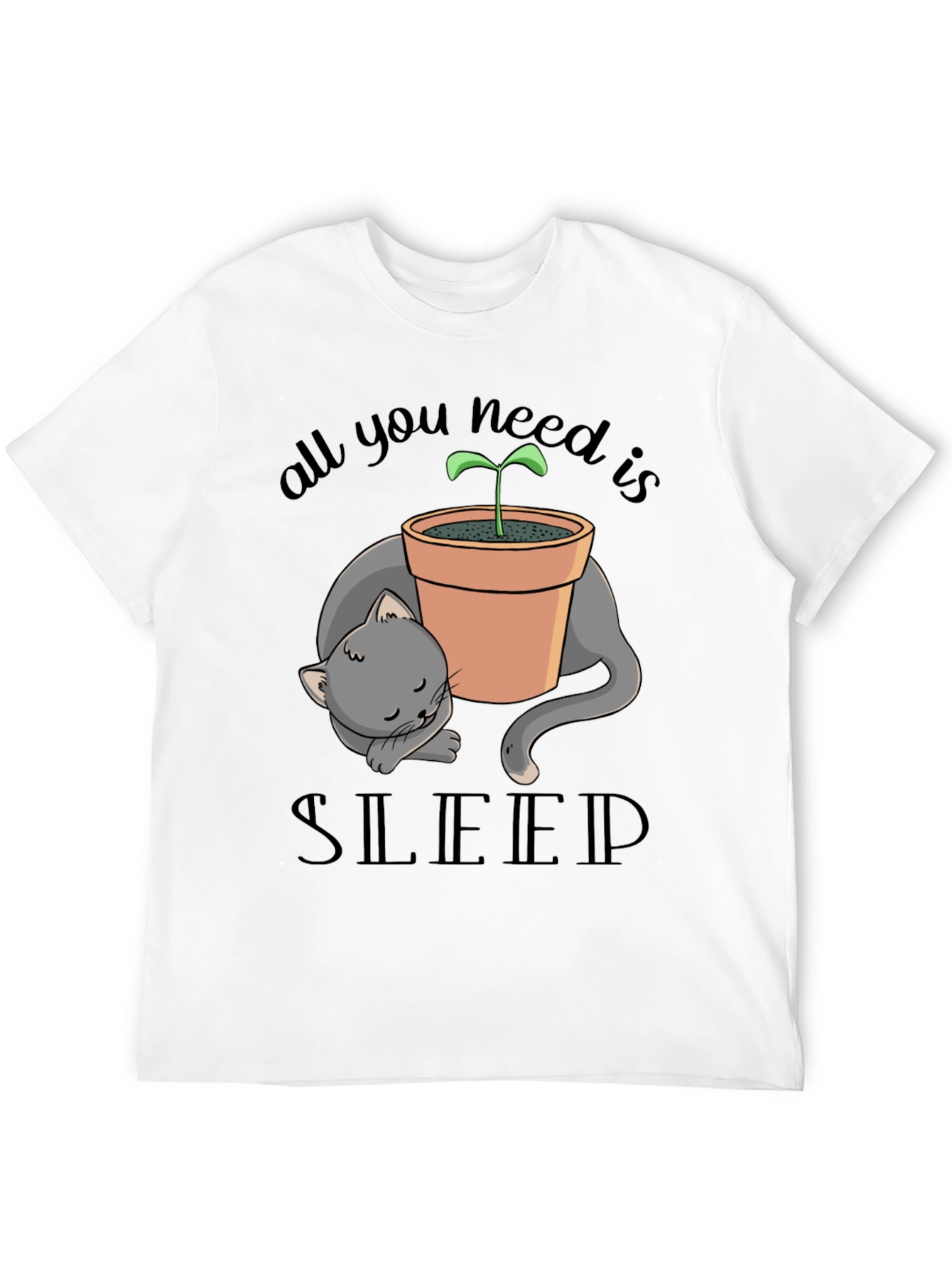 Black Sleepy Cat Plant Pot T-Shirt - All You Need Is Sleep view 12