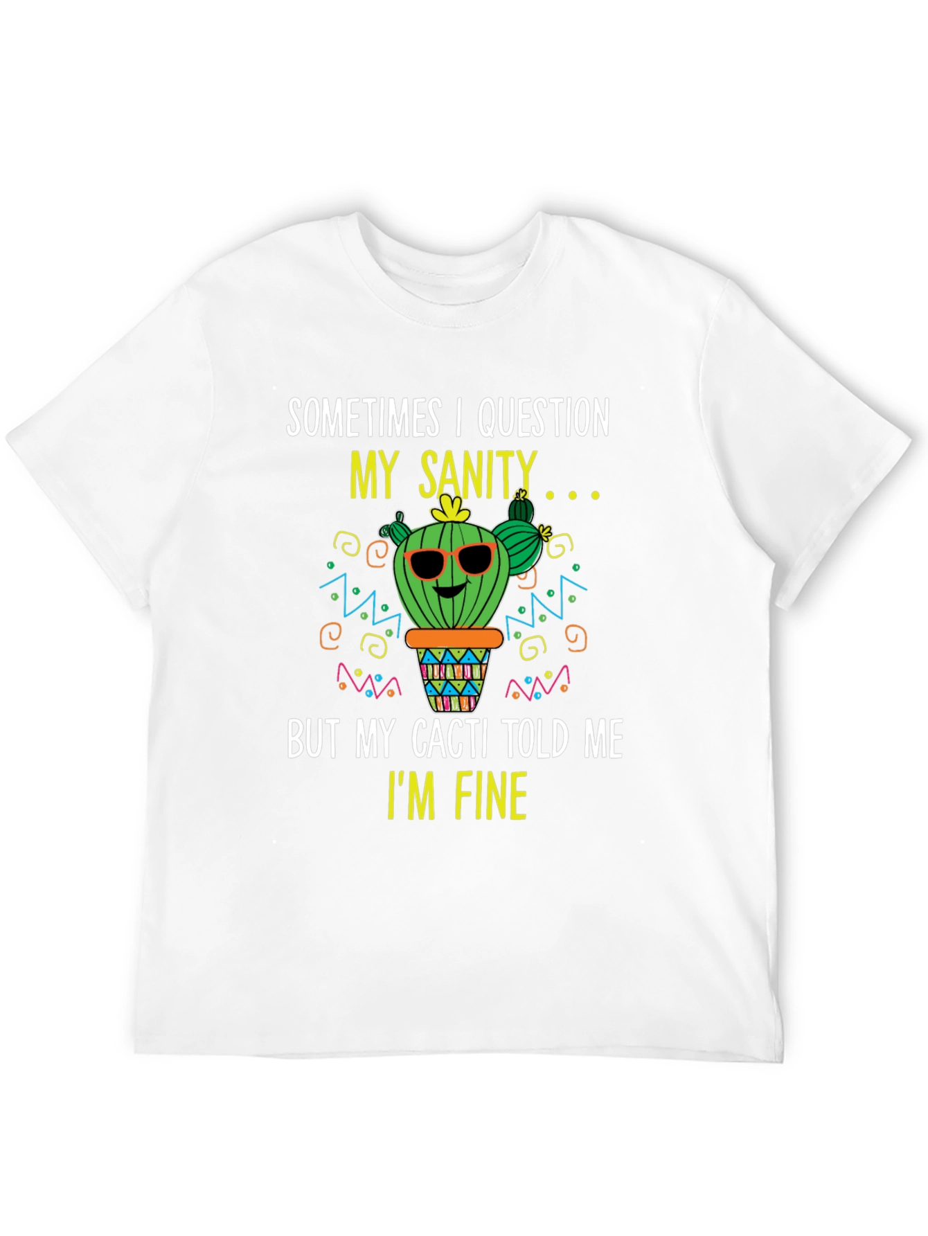 Black Funny Cactus T-Shirt: Question My Sanity view 12