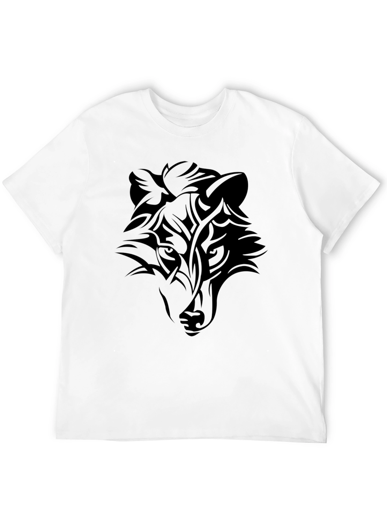 Black Men's Black Wolf Graphic Tee - Tribal Style view 12