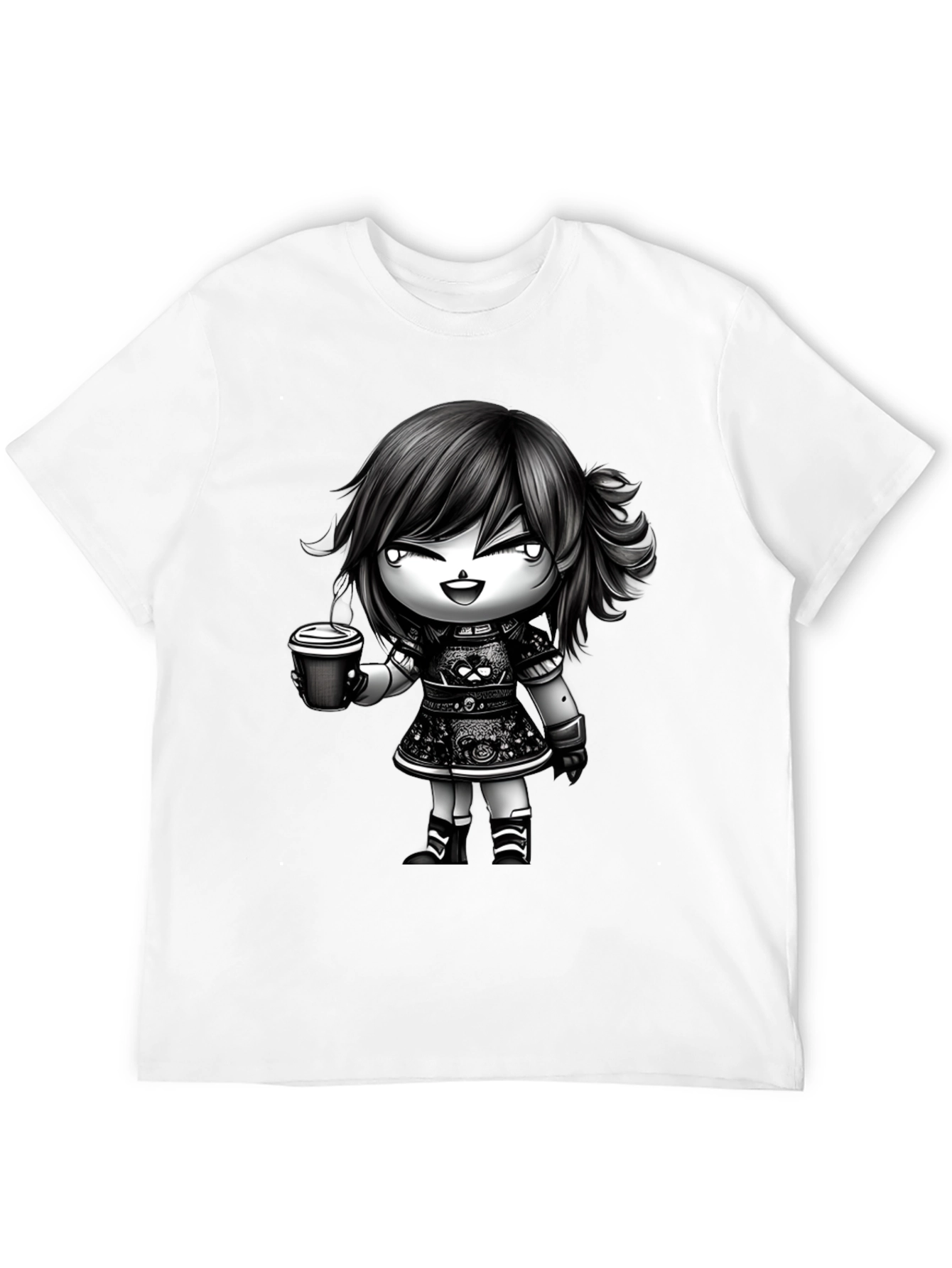 Black Anime Girl Coffee T-Shirt - Stylish Graphic Tee view 12