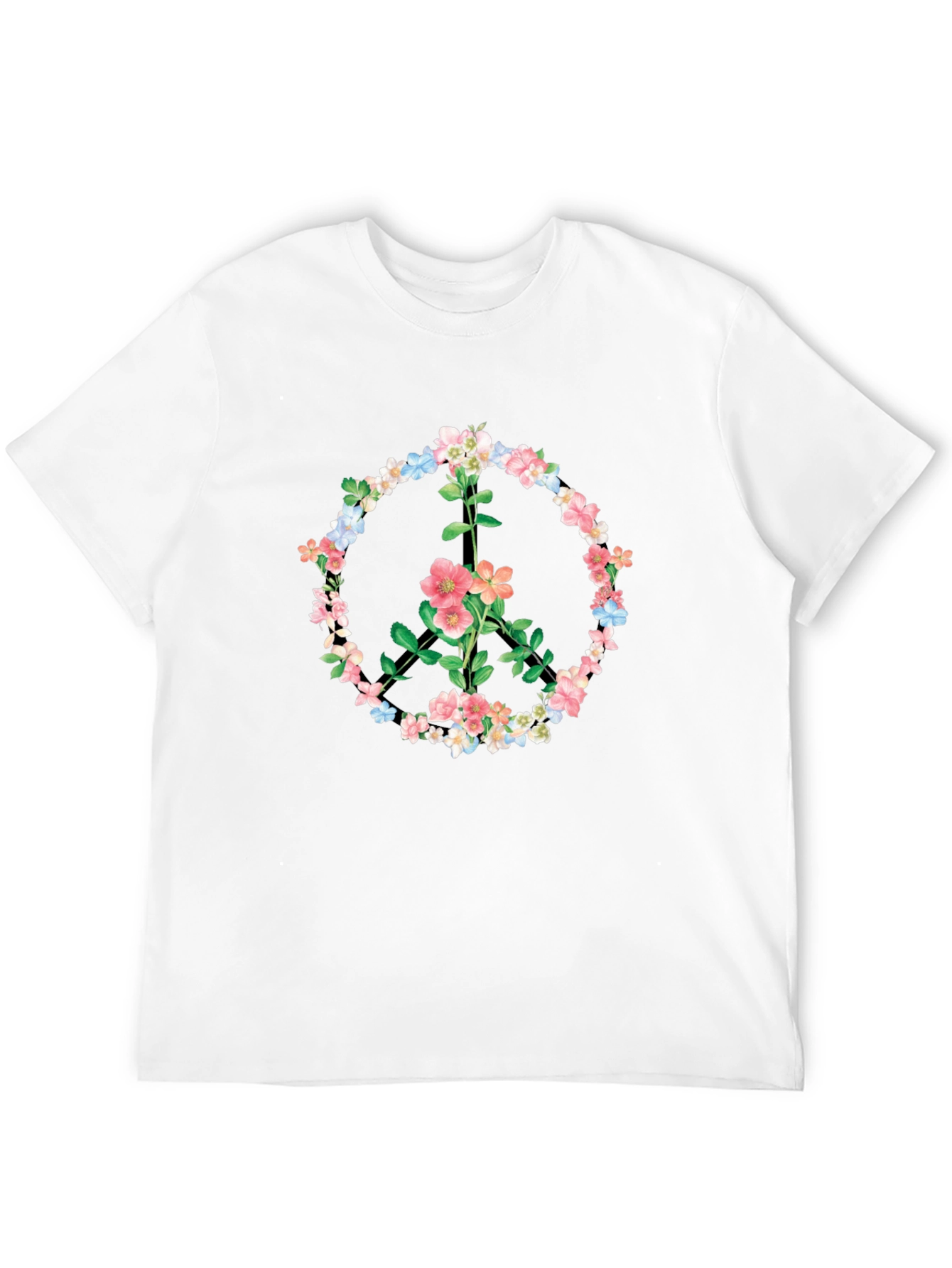 Black Floral Peace Sign Graphic T-Shirt - Black view 12